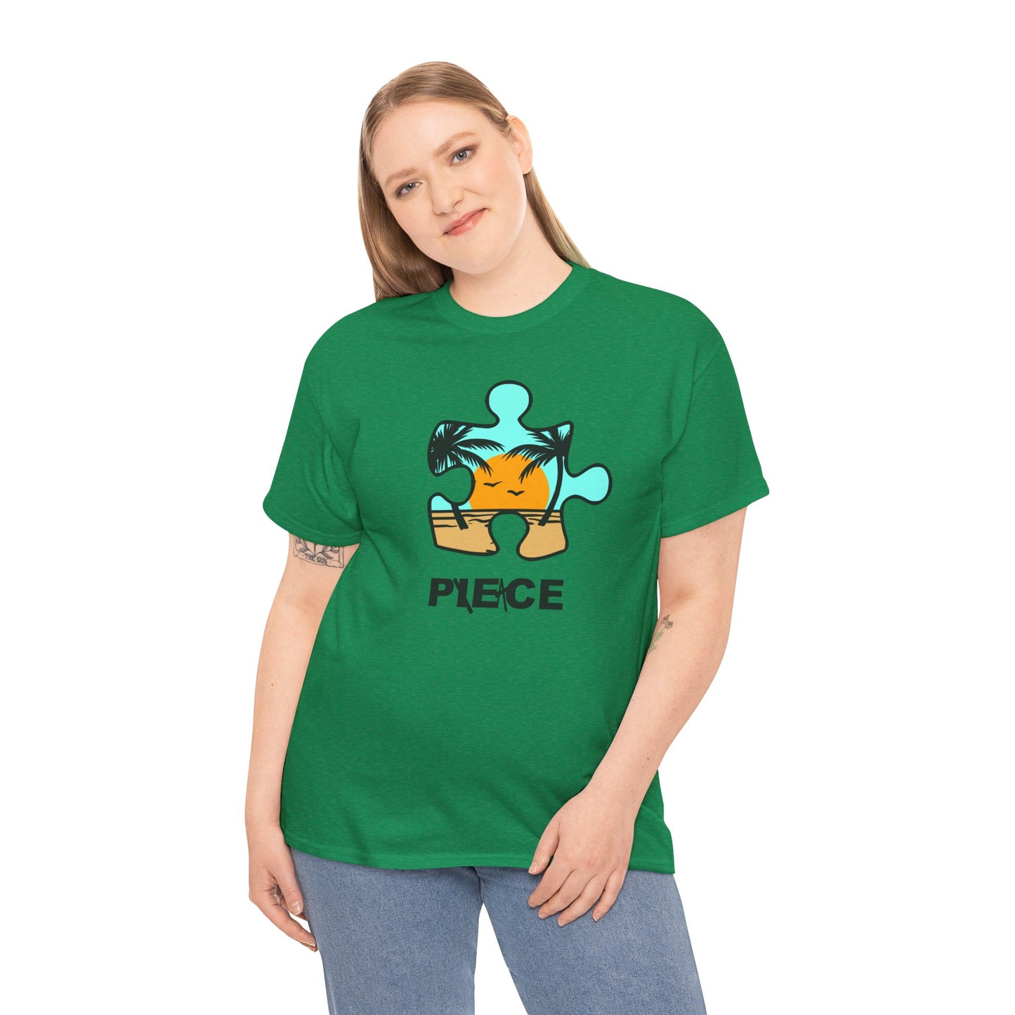 Peace Puzzle Piece T-Shirt – Clean Beach Graphic Tee – Unisex Heavy Cotton Shirt for Tranquil Vibes