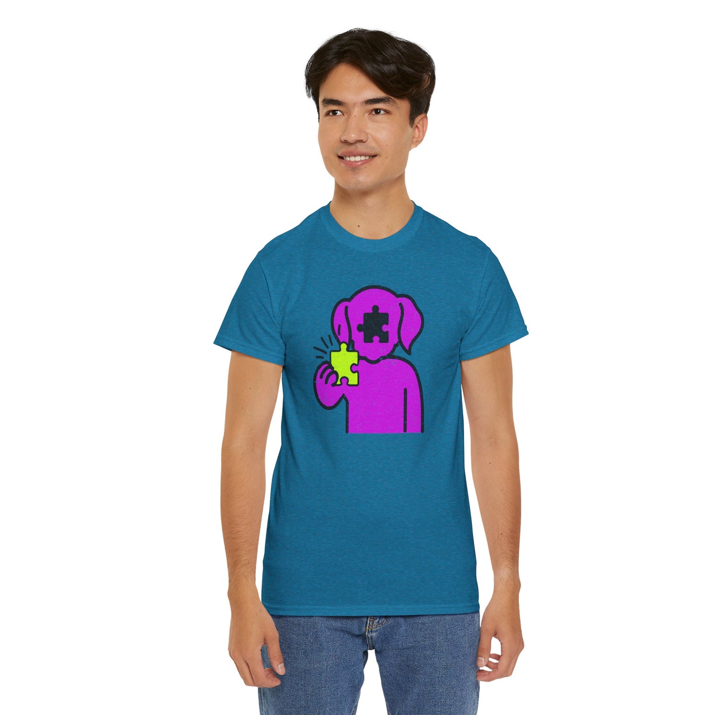 Dog Puzzle Piece T-Shirt – Life’s Epic Journey Distressed Graphic Tee – Unisex Heavy Cotton Shirt – Mix & Match to Create Your Own Unique Style