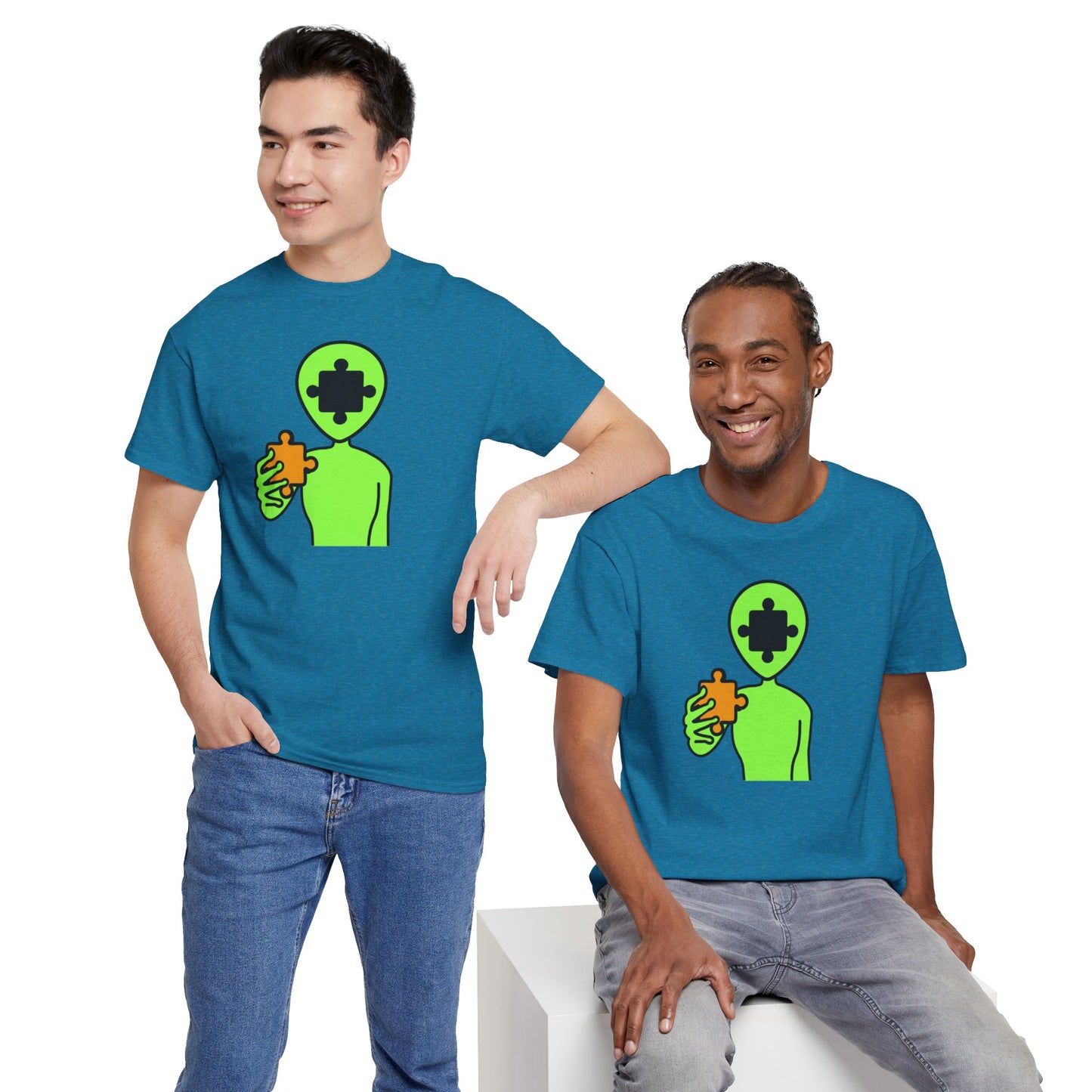 Alien Puzzle Piece T-Shirt – Clean Cosmic Design – Unisex Heavy Cotton Shirt for Life’s Mysteries