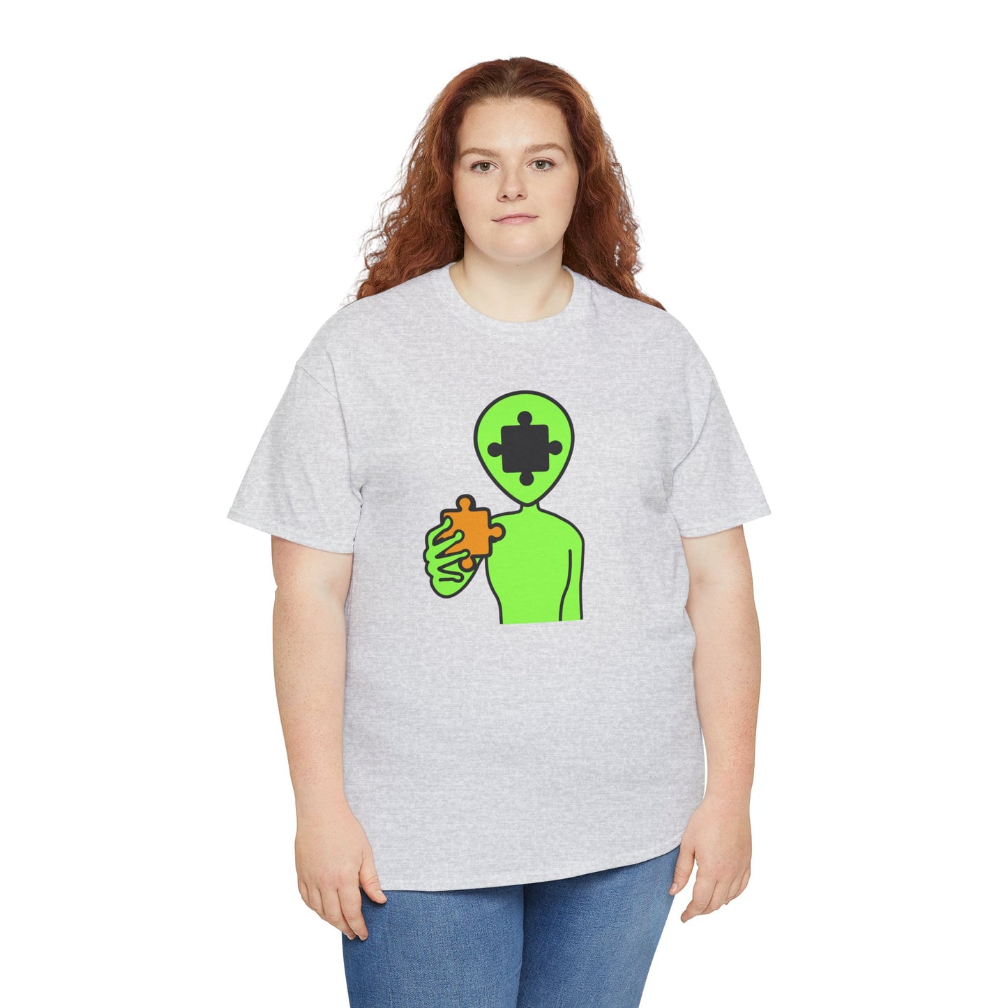 Alien Puzzle Piece T-Shirt – Clean Cosmic Design – Unisex Heavy Cotton Shirt for Life’s Mysteries