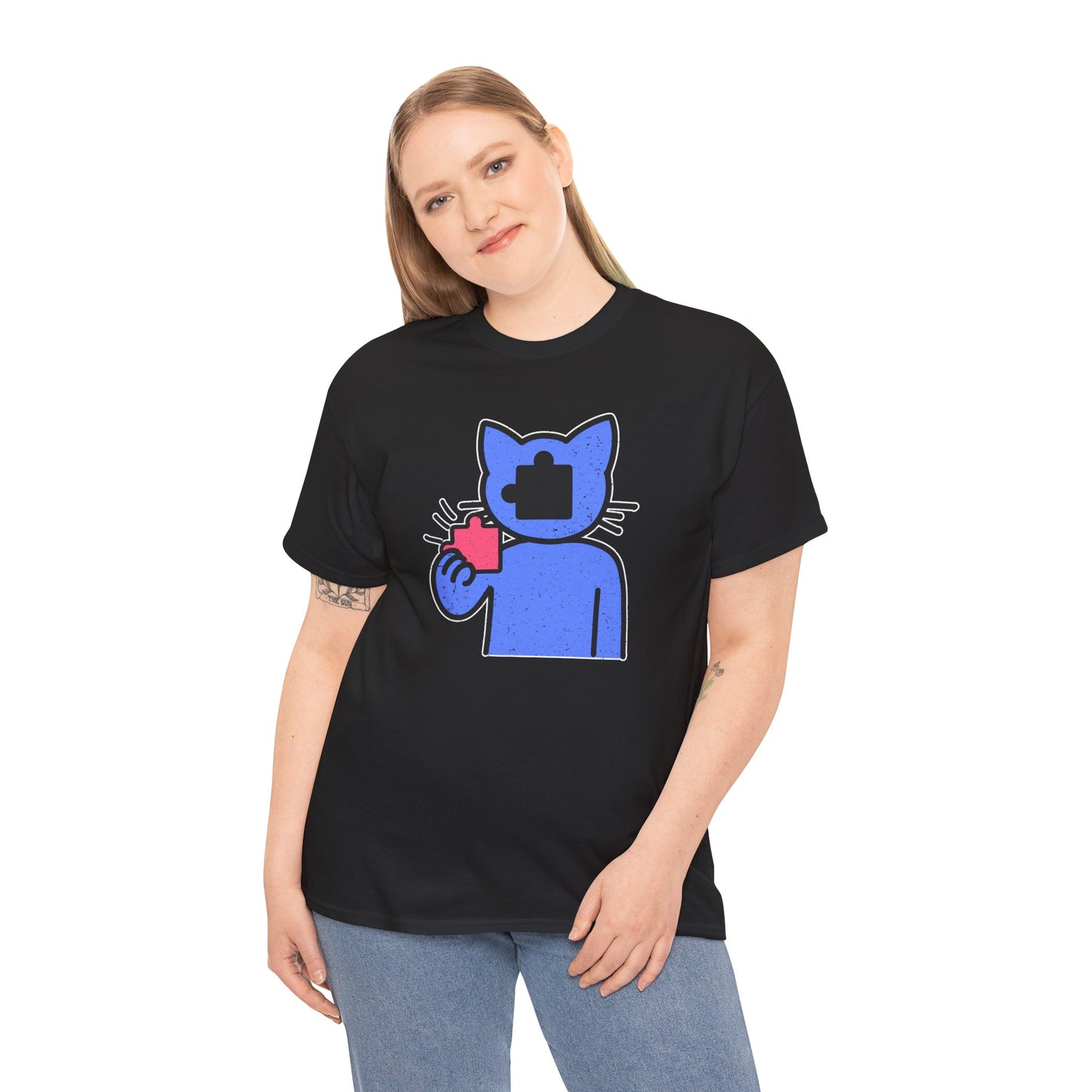 Cat Puzzle Piece T-Shirt – Life’s Epic Journey Distressed Graphic Tee – Unisex Heavy Cotton Shirt – Mix & Match to Create Your Own Unique Style