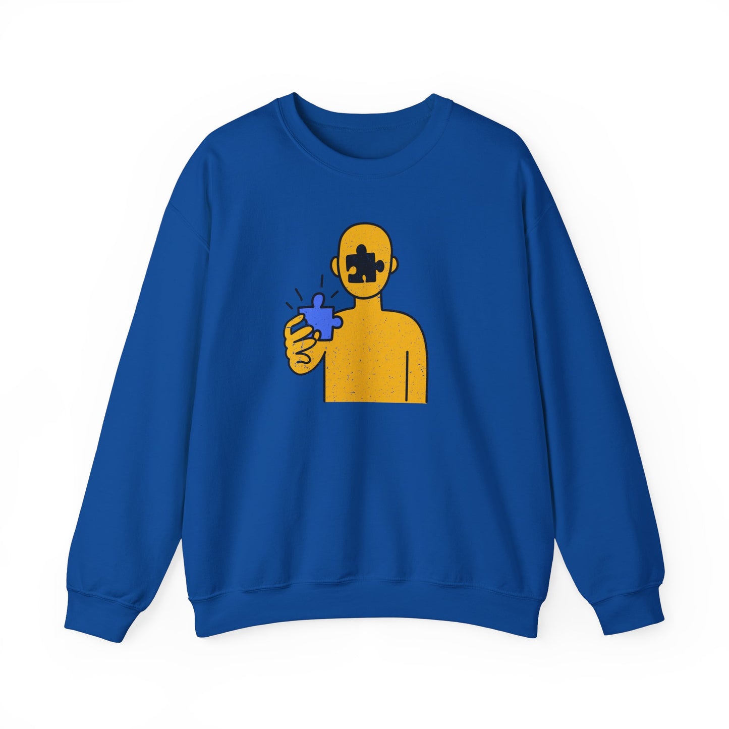 Distressed Crewneck Sweatshirt – Thoughtful Puzzle Piece Design with Human Theme