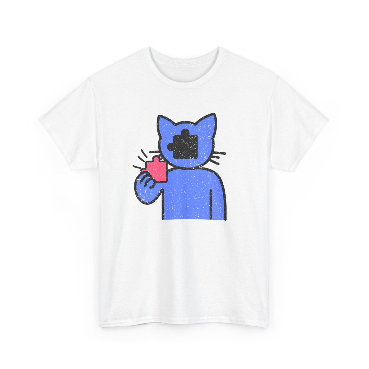 Cat Puzzle Piece T-Shirt – Life’s Epic Journey Distressed Graphic Tee – Unisex Heavy Cotton Shirt – Mix & Match to Create Your Own Unique Style