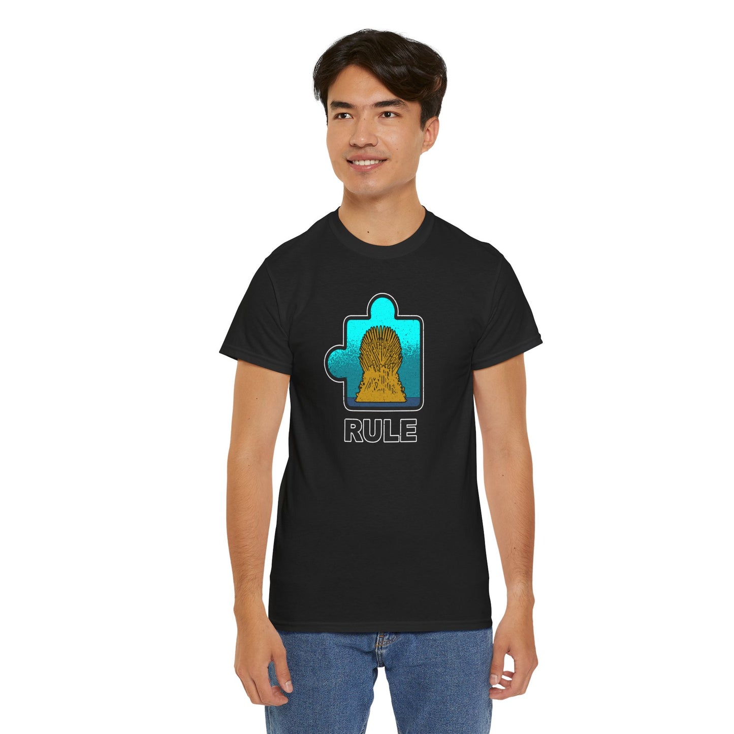 Throne Puzzle Piece T-Shirt – ‘Rule’ Graphic Tee – Unisex Heavy Cotton Shirt Distressed Style