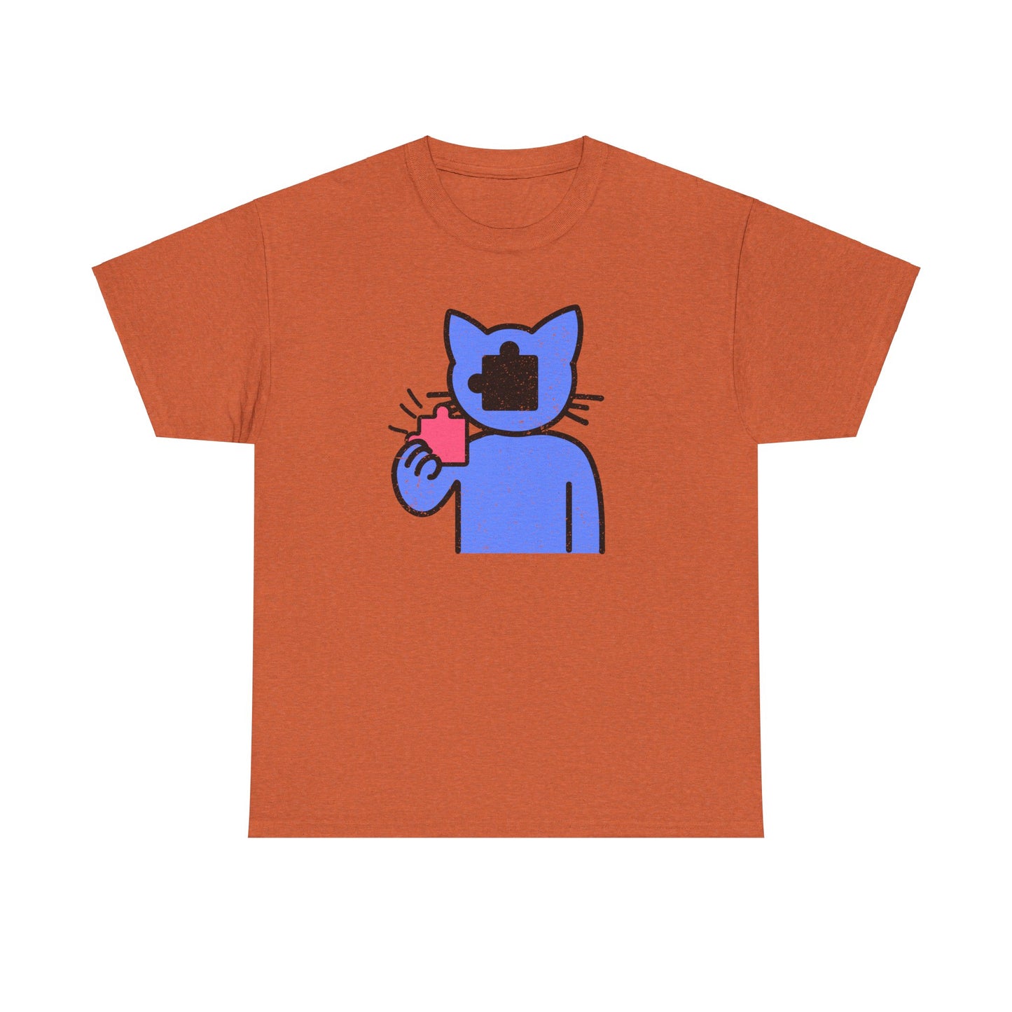 Cat Puzzle Piece T-Shirt – Life’s Epic Journey Distressed Graphic Tee – Unisex Heavy Cotton Shirt – Mix & Match to Create Your Own Unique Style