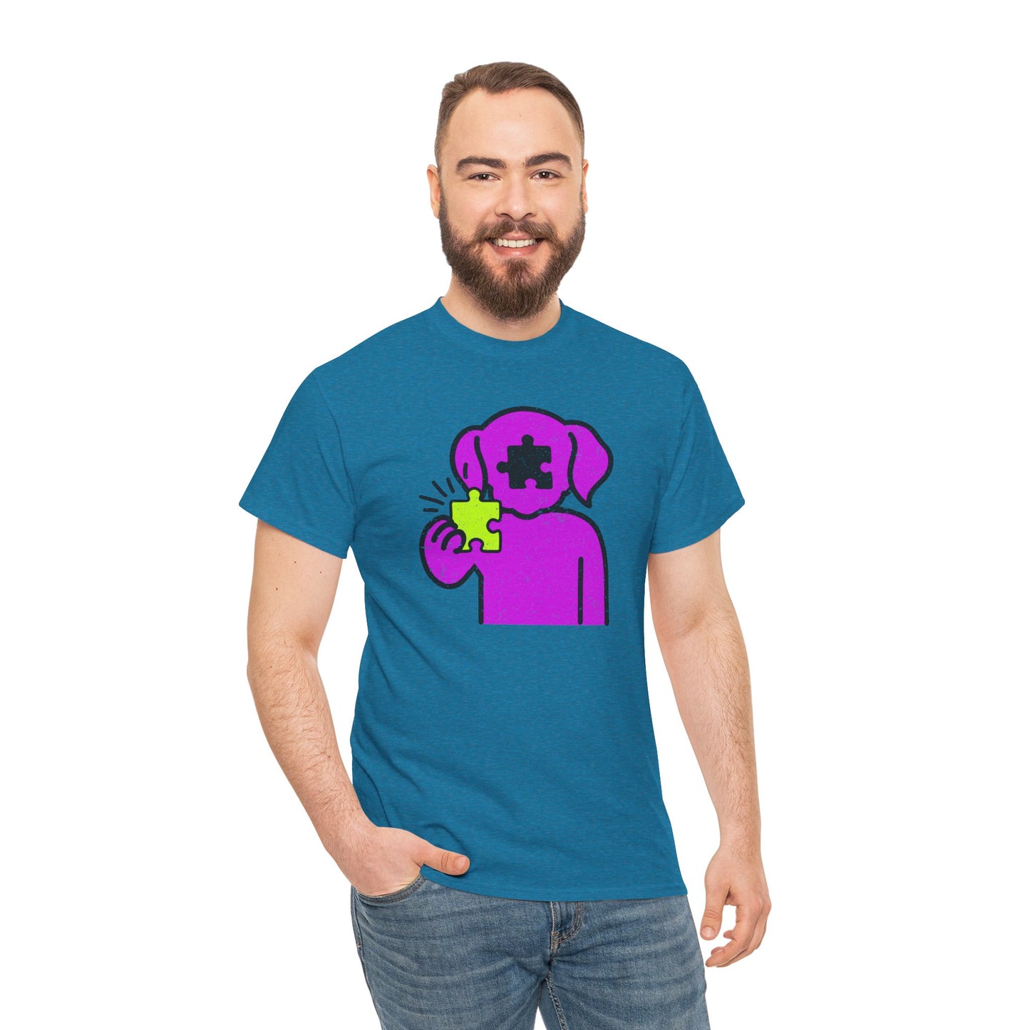 Dog Puzzle Piece T-Shirt – Life’s Epic Journey Distressed Graphic Tee – Unisex Heavy Cotton Shirt – Mix & Match to Create Your Own Unique Style