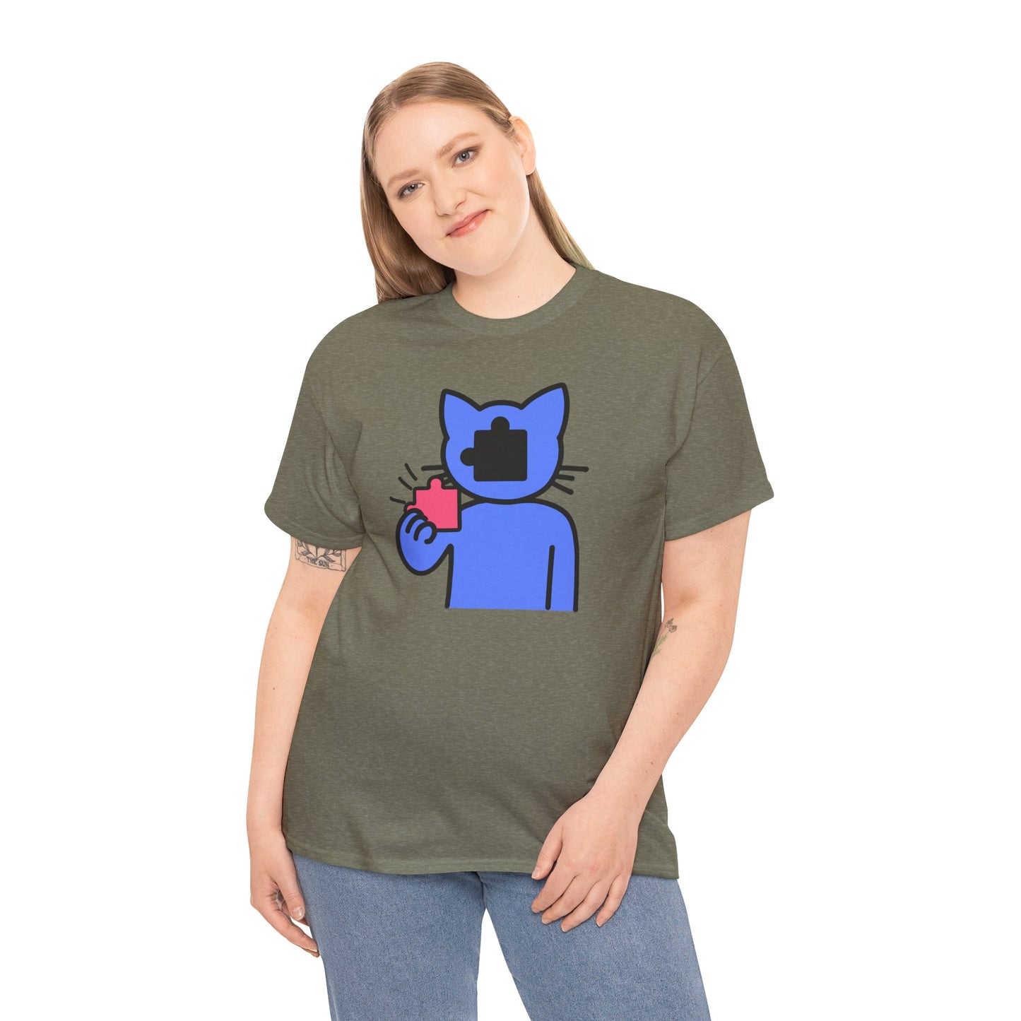 Cat Puzzle Piece T-Shirt – Life’s Journey Graphic Tee – Unisex Heavy Cotton Shirt – Find Your Missing Piece