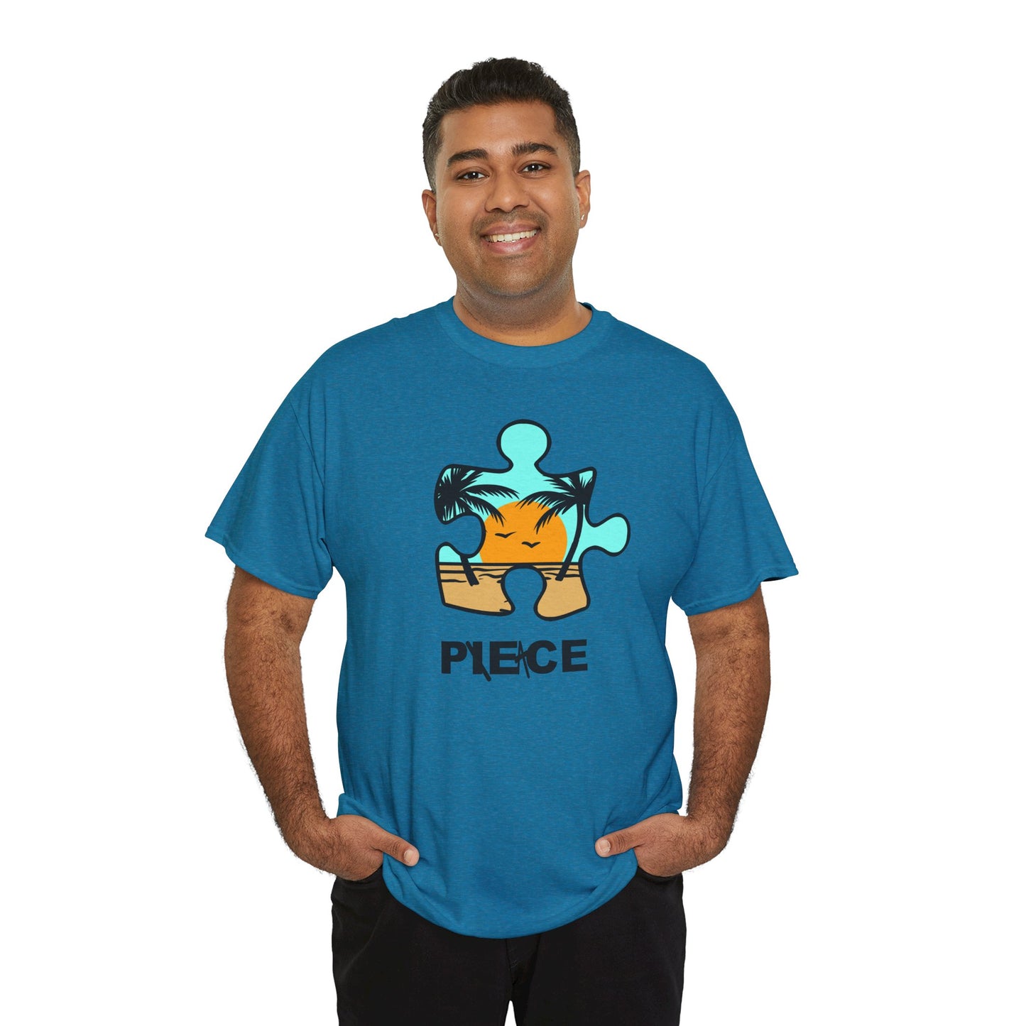 Peace Puzzle Piece T-Shirt – Clean Beach Graphic Tee – Unisex Heavy Cotton Shirt for Tranquil Vibes