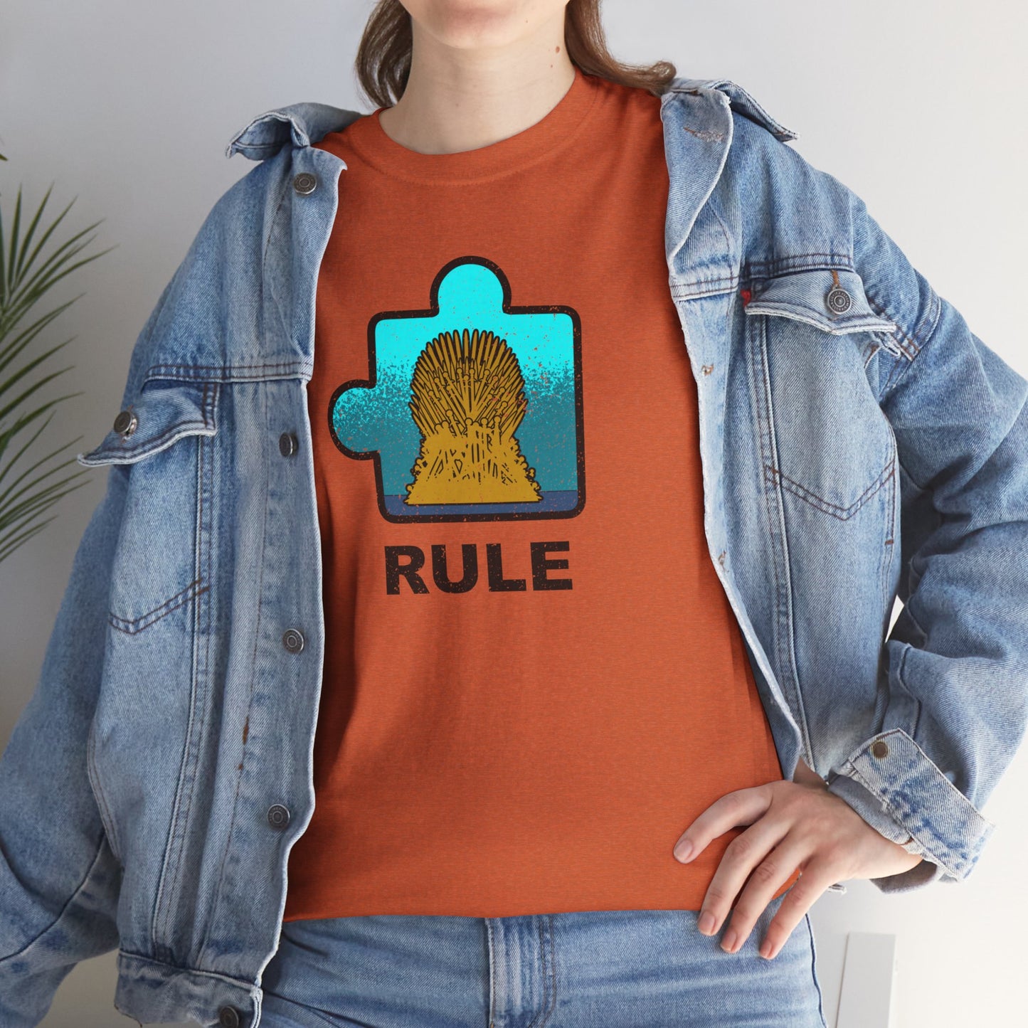 Throne Puzzle Piece T-Shirt – ‘Rule’ Graphic Tee – Unisex Heavy Cotton Shirt Distressed Style