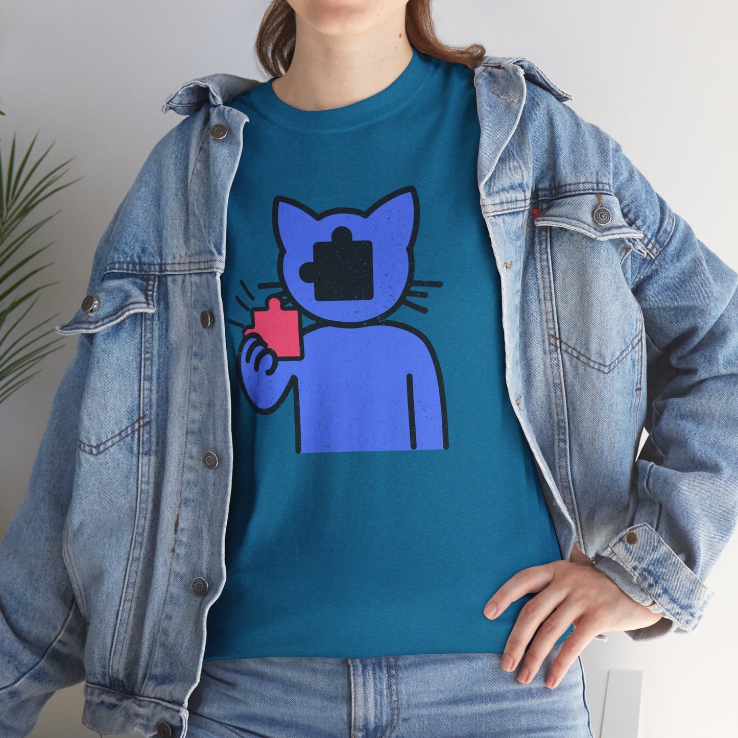 Cat Puzzle Piece T-Shirt – Life’s Epic Journey Distressed Graphic Tee – Unisex Heavy Cotton Shirt – Mix & Match to Create Your Own Unique Style