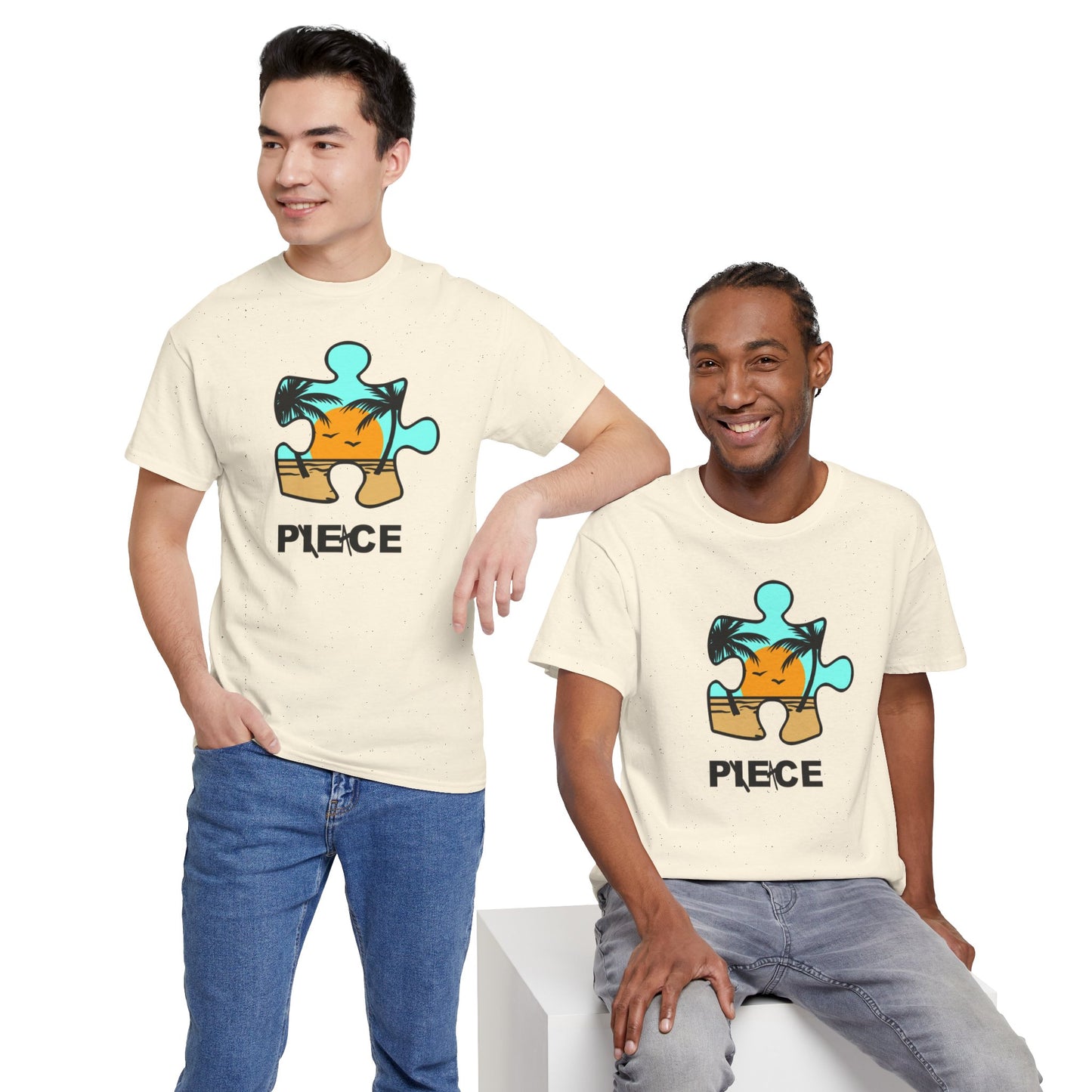 Peace Puzzle Piece T-Shirt – Clean Beach Graphic Tee – Unisex Heavy Cotton Shirt for Tranquil Vibes