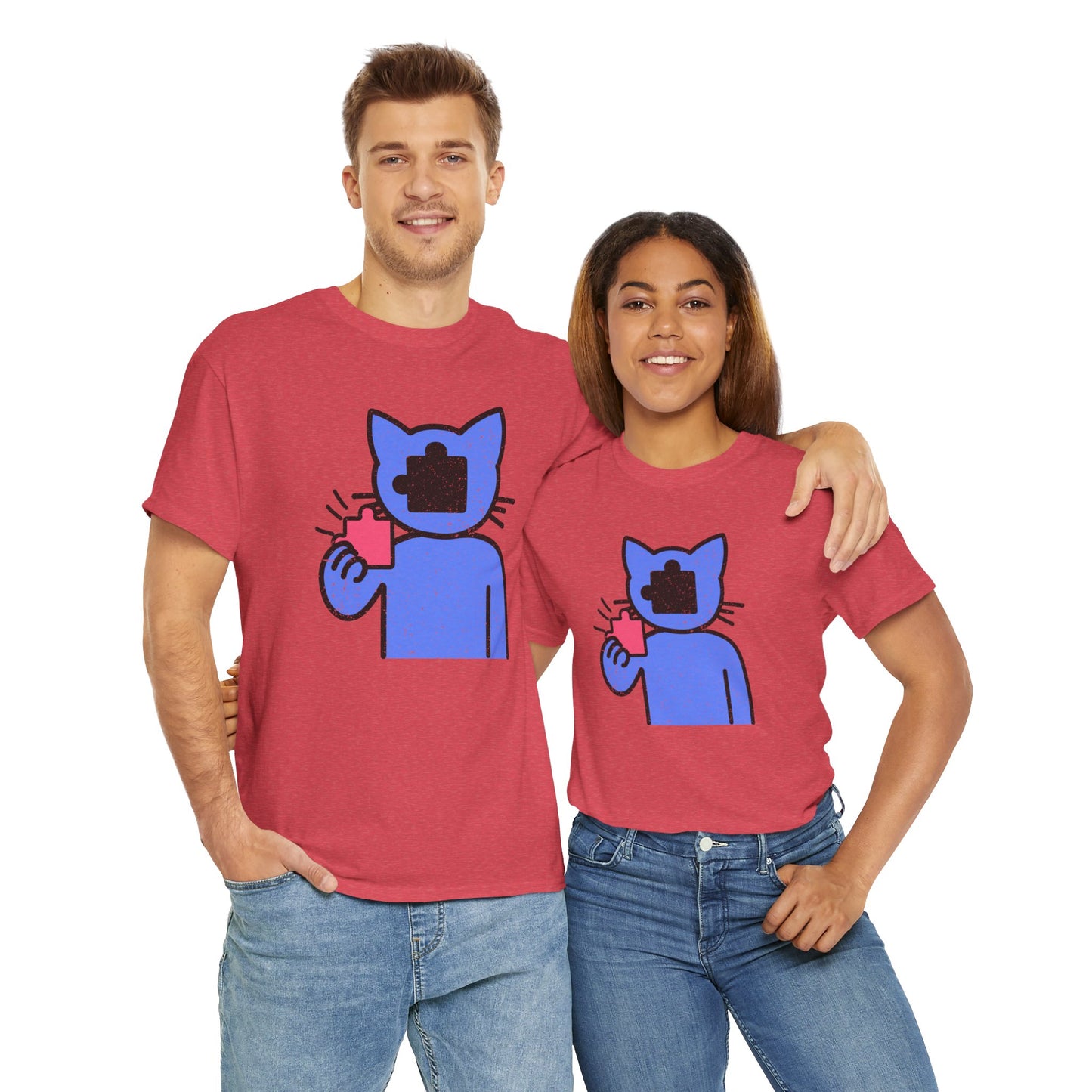 Cat Puzzle Piece T-Shirt – Life’s Epic Journey Distressed Graphic Tee – Unisex Heavy Cotton Shirt – Mix & Match to Create Your Own Unique Style