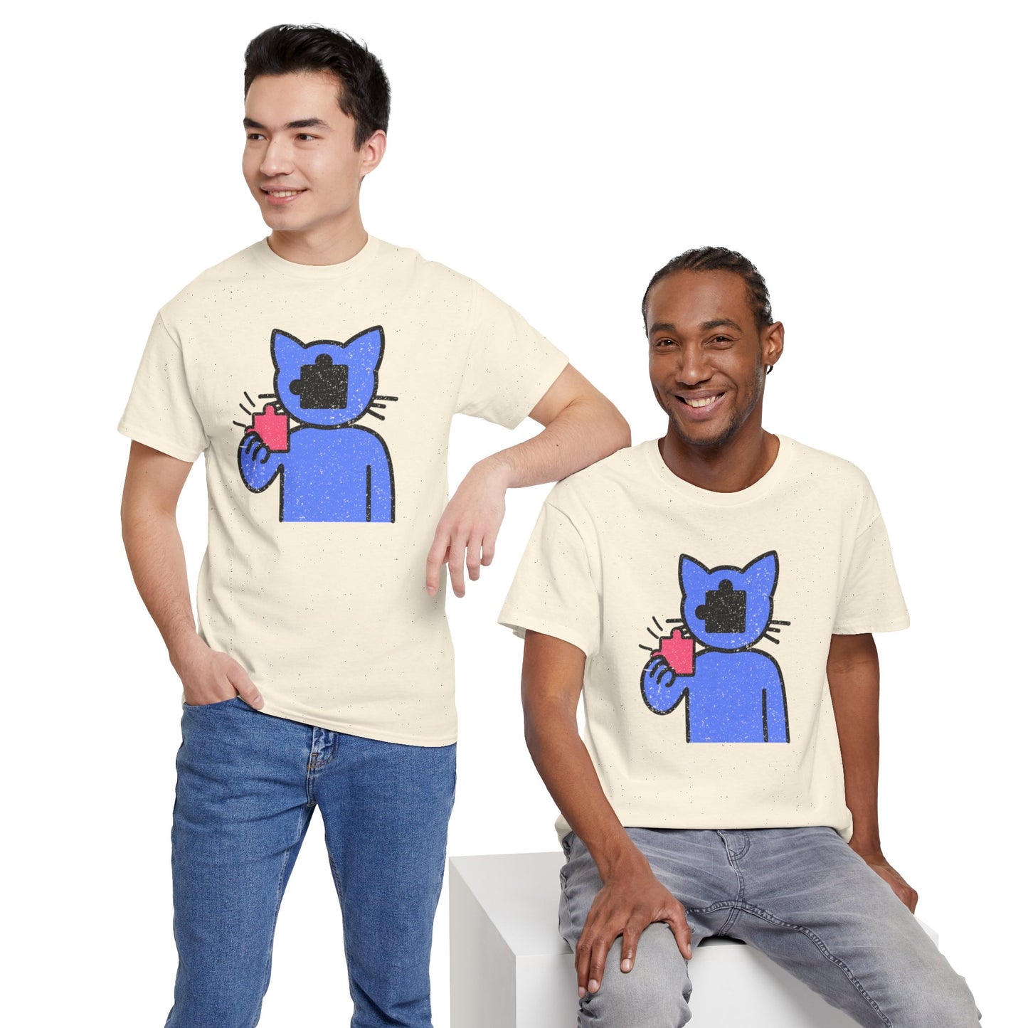 Cat Puzzle Piece T-Shirt – Life’s Epic Journey Distressed Graphic Tee – Unisex Heavy Cotton Shirt – Mix & Match to Create Your Own Unique Style