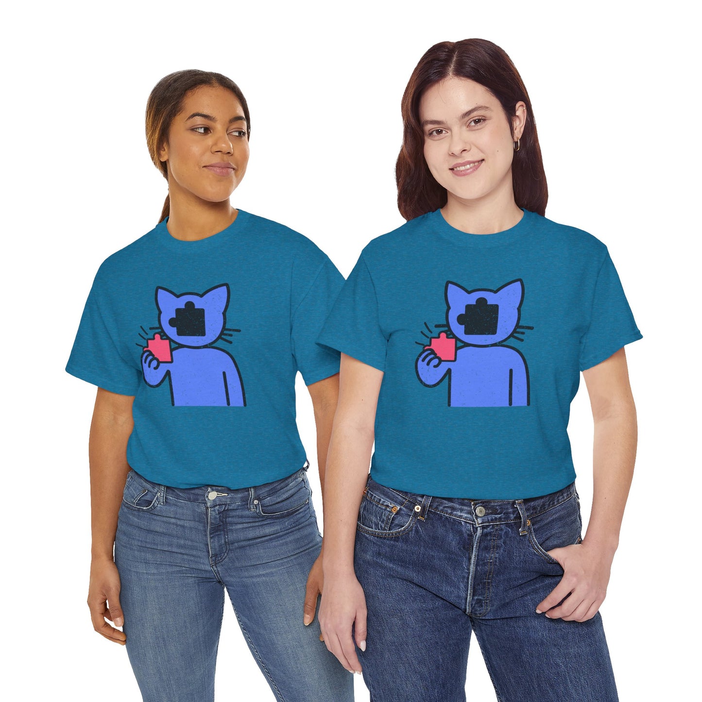 Cat Puzzle Piece T-Shirt – Life’s Epic Journey Distressed Graphic Tee – Unisex Heavy Cotton Shirt – Mix & Match to Create Your Own Unique Style