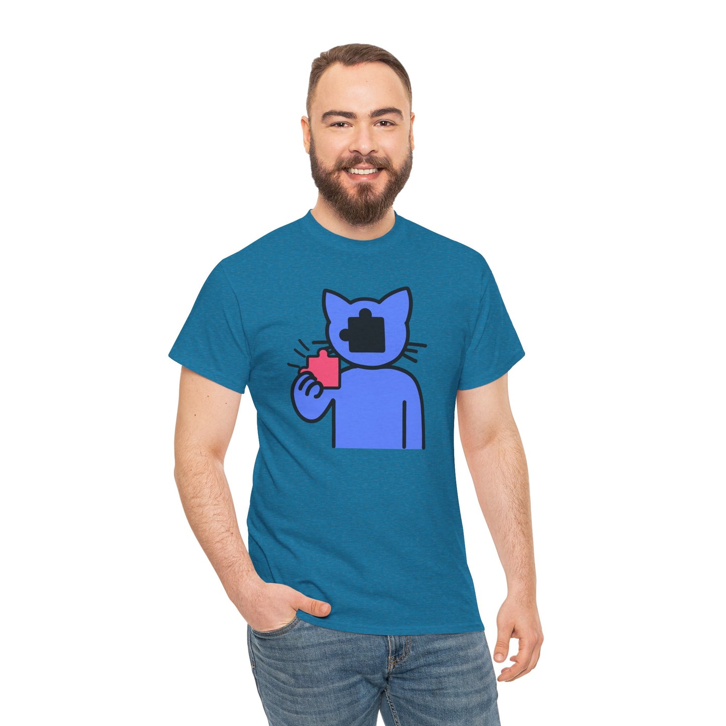 Cat Puzzle Piece T-Shirt – Life’s Journey Graphic Tee – Unisex Heavy Cotton Shirt – Find Your Missing Piece