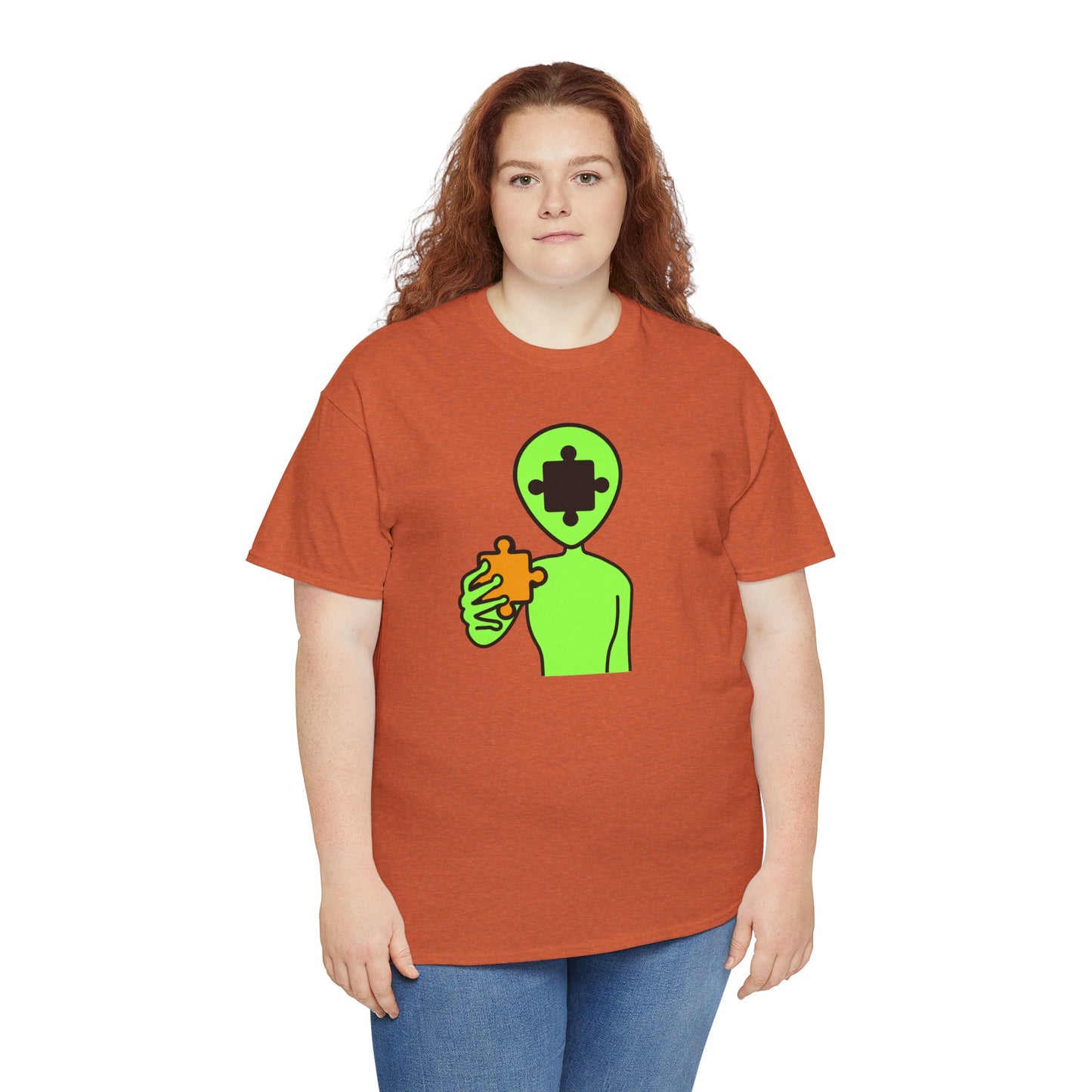 Alien Puzzle Piece T-Shirt – Clean Cosmic Design – Unisex Heavy Cotton Shirt for Life’s Mysteries