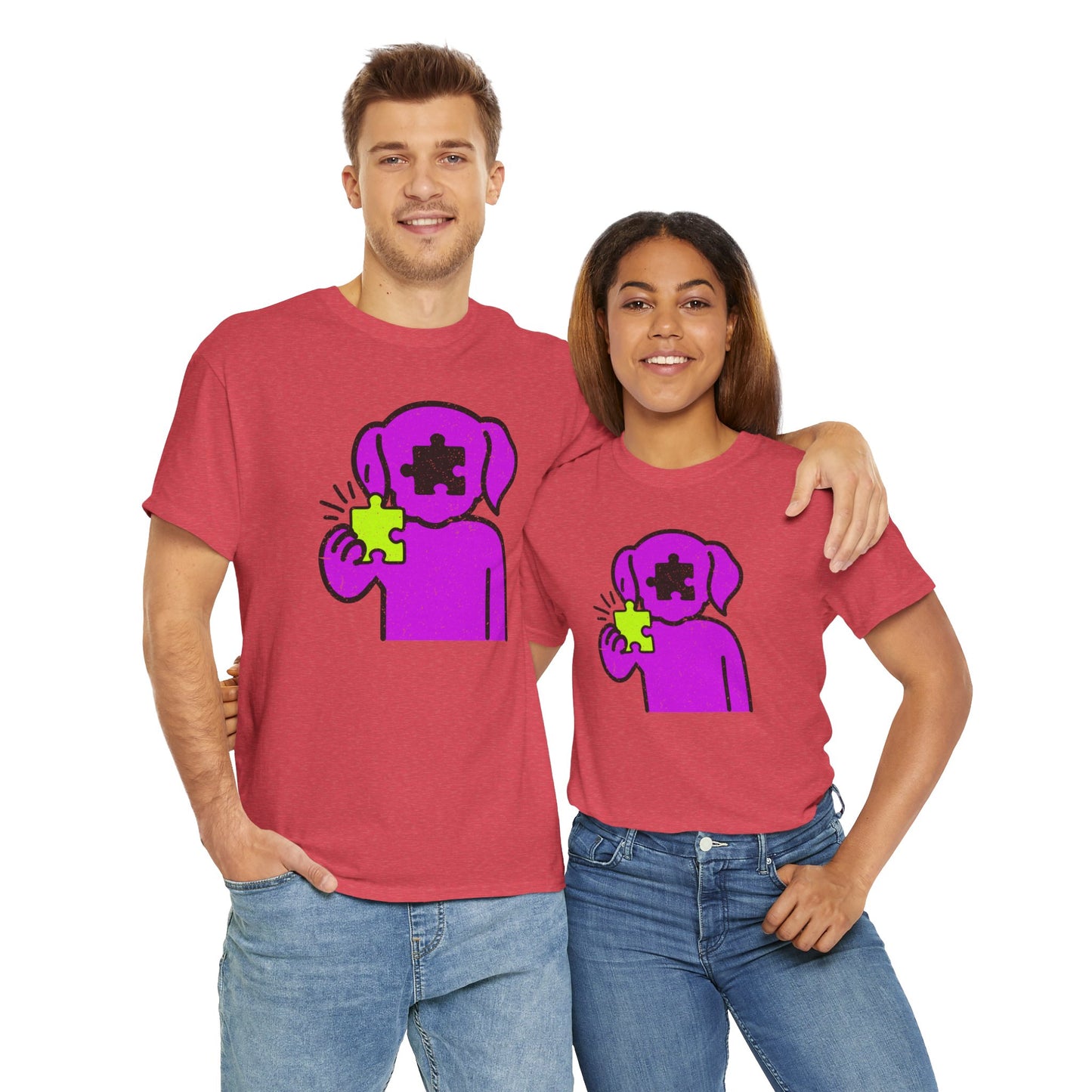 Dog Puzzle Piece T-Shirt – Life’s Epic Journey Distressed Graphic Tee – Unisex Heavy Cotton Shirt – Mix & Match to Create Your Own Unique Style