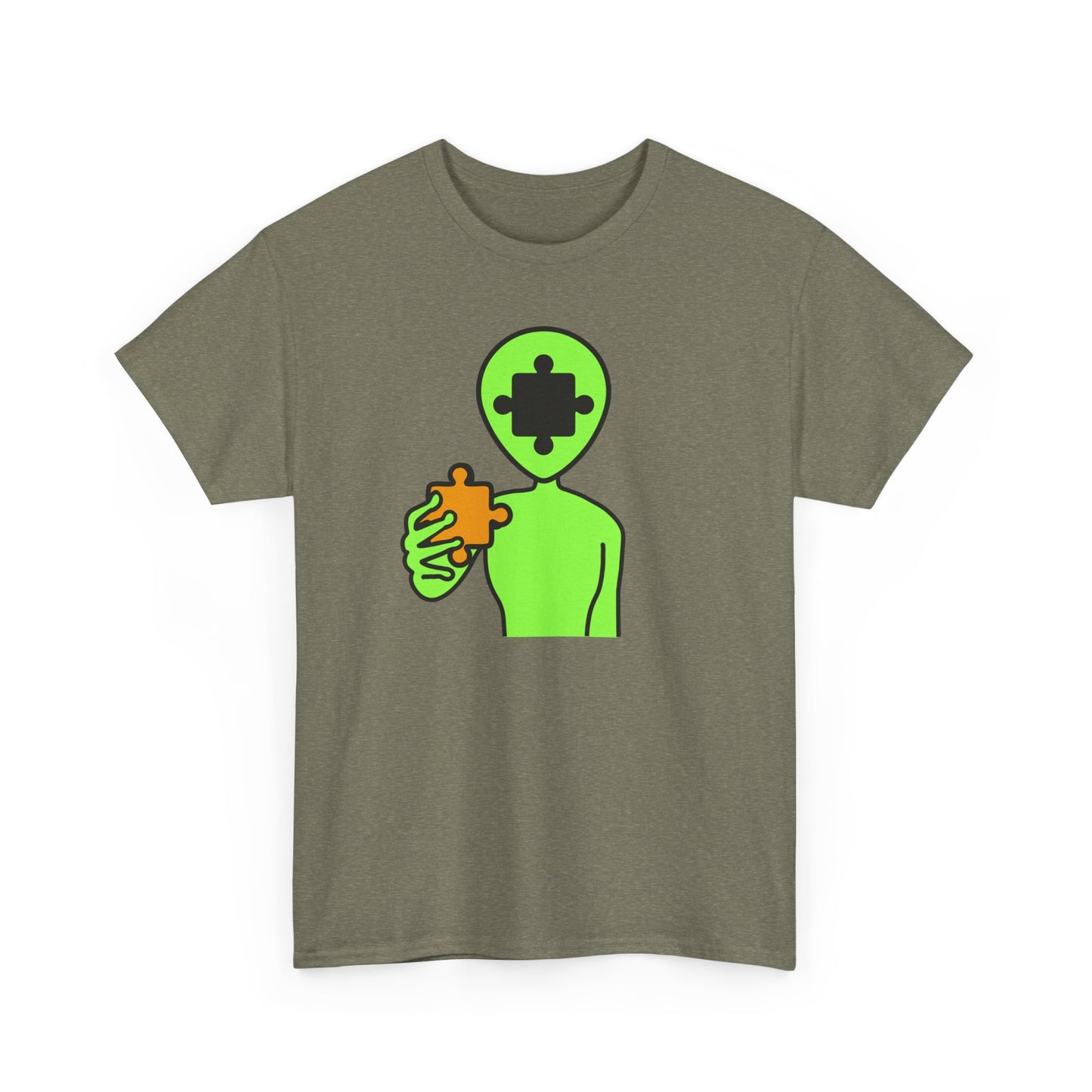 Alien Puzzle Piece T-Shirt – Clean Cosmic Design – Unisex Heavy Cotton Shirt for Life’s Mysteries