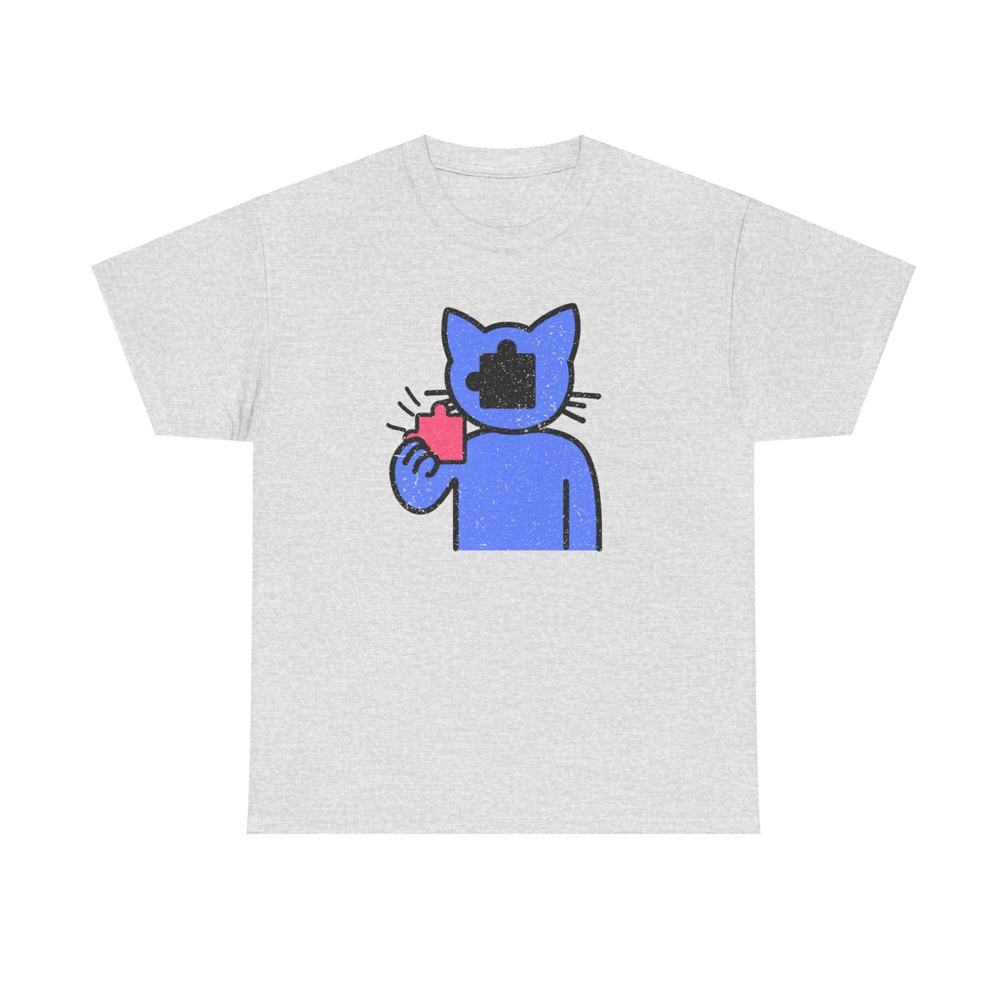 Cat Puzzle Piece T-Shirt – Life’s Epic Journey Distressed Graphic Tee – Unisex Heavy Cotton Shirt – Mix & Match to Create Your Own Unique Style