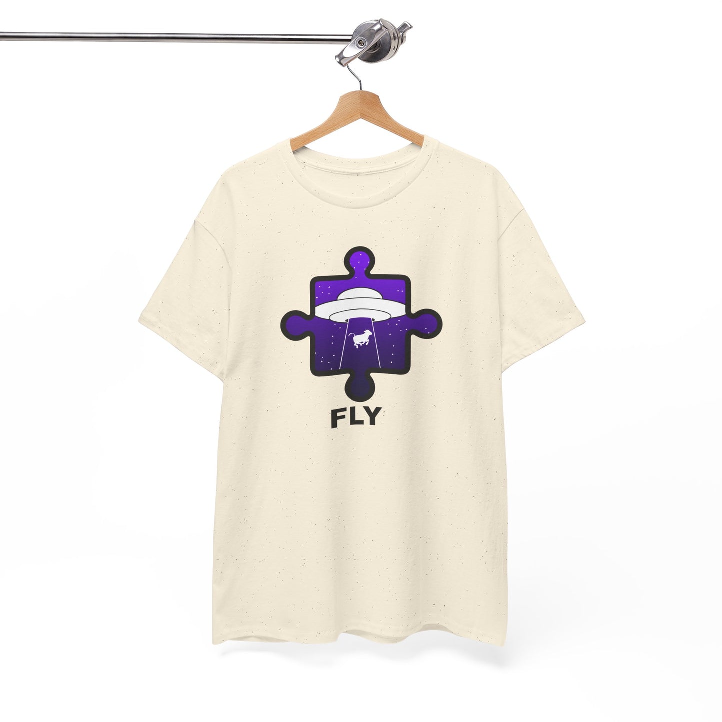 UFO Cow Abduction Puzzle Piece T-Shirt – ‘Fly’ Graphic Tee – Non-Distressed Design