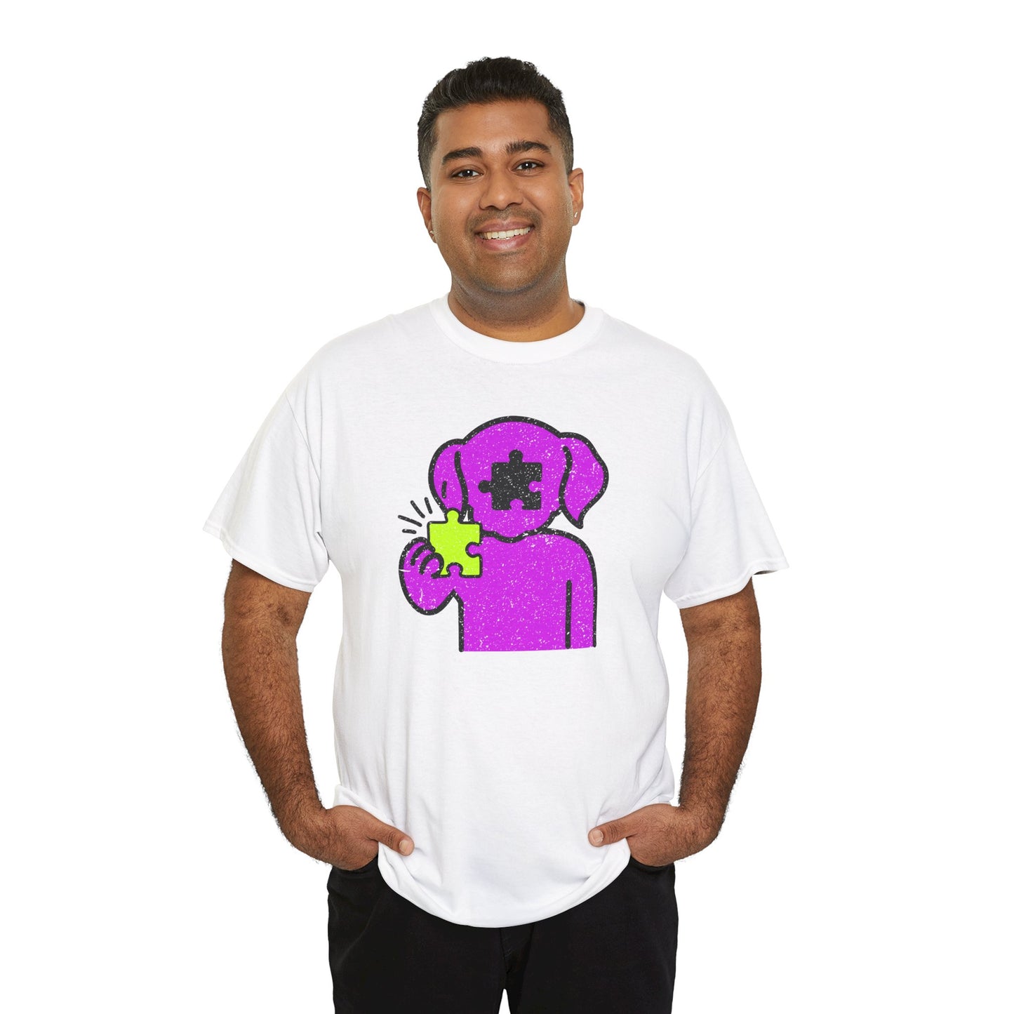 Dog Puzzle Piece T-Shirt – Life’s Epic Journey Distressed Graphic Tee – Unisex Heavy Cotton Shirt – Mix & Match to Create Your Own Unique Style