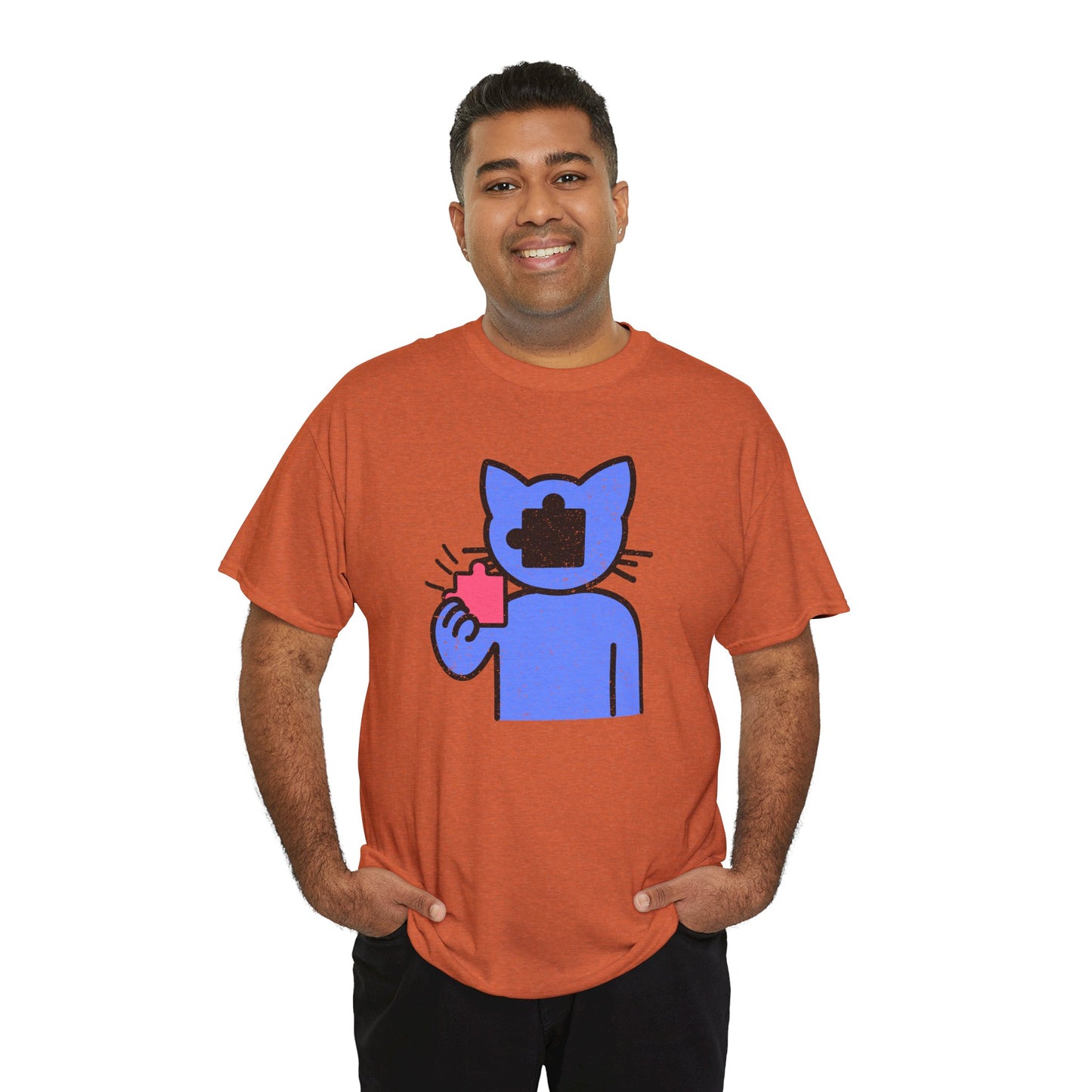 Cat Puzzle Piece T-Shirt – Life’s Epic Journey Distressed Graphic Tee – Unisex Heavy Cotton Shirt – Mix & Match to Create Your Own Unique Style