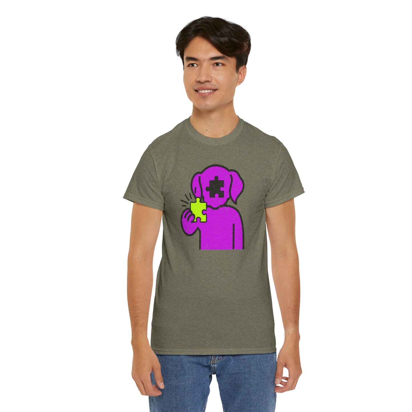 Dog Puzzle Piece T-Shirt – Life’s Epic Journey Distressed Graphic Tee – Unisex Heavy Cotton Shirt – Mix & Match to Create Your Own Unique Style