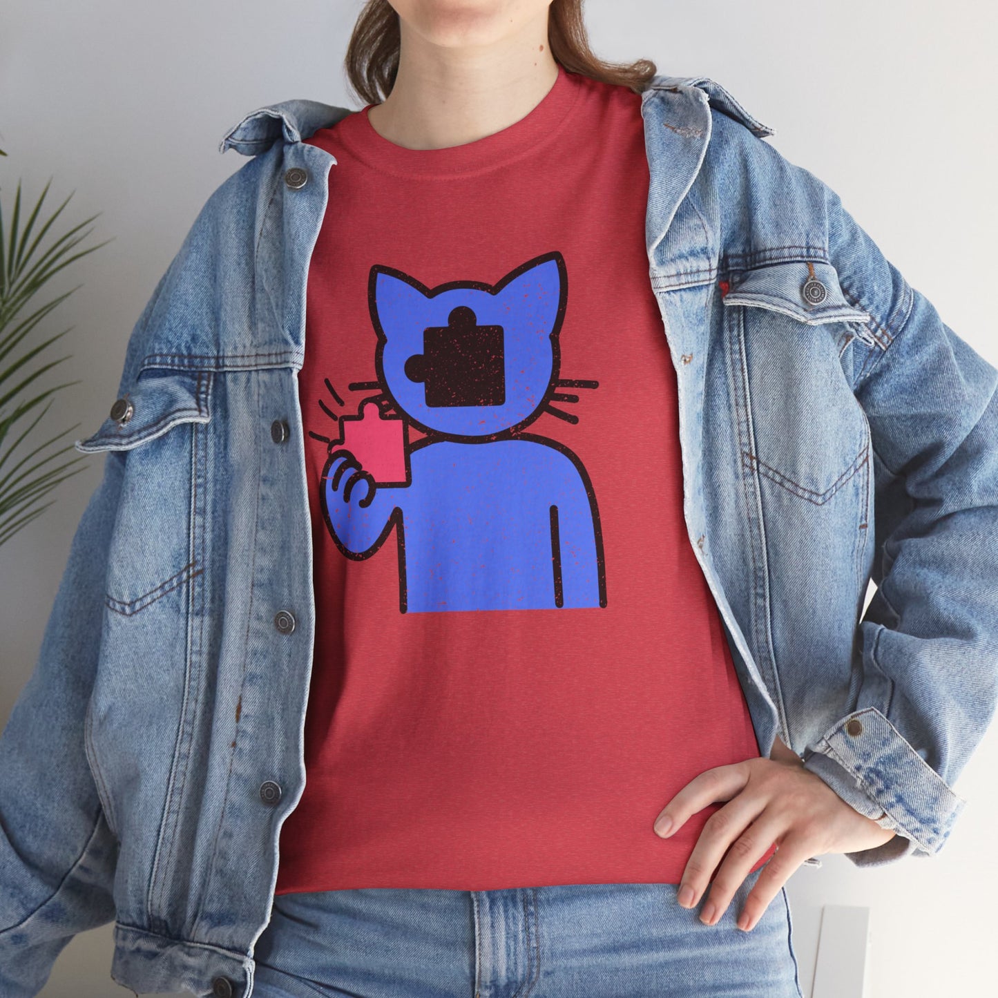 Cat Puzzle Piece T-Shirt – Life’s Epic Journey Distressed Graphic Tee – Unisex Heavy Cotton Shirt – Mix & Match to Create Your Own Unique Style