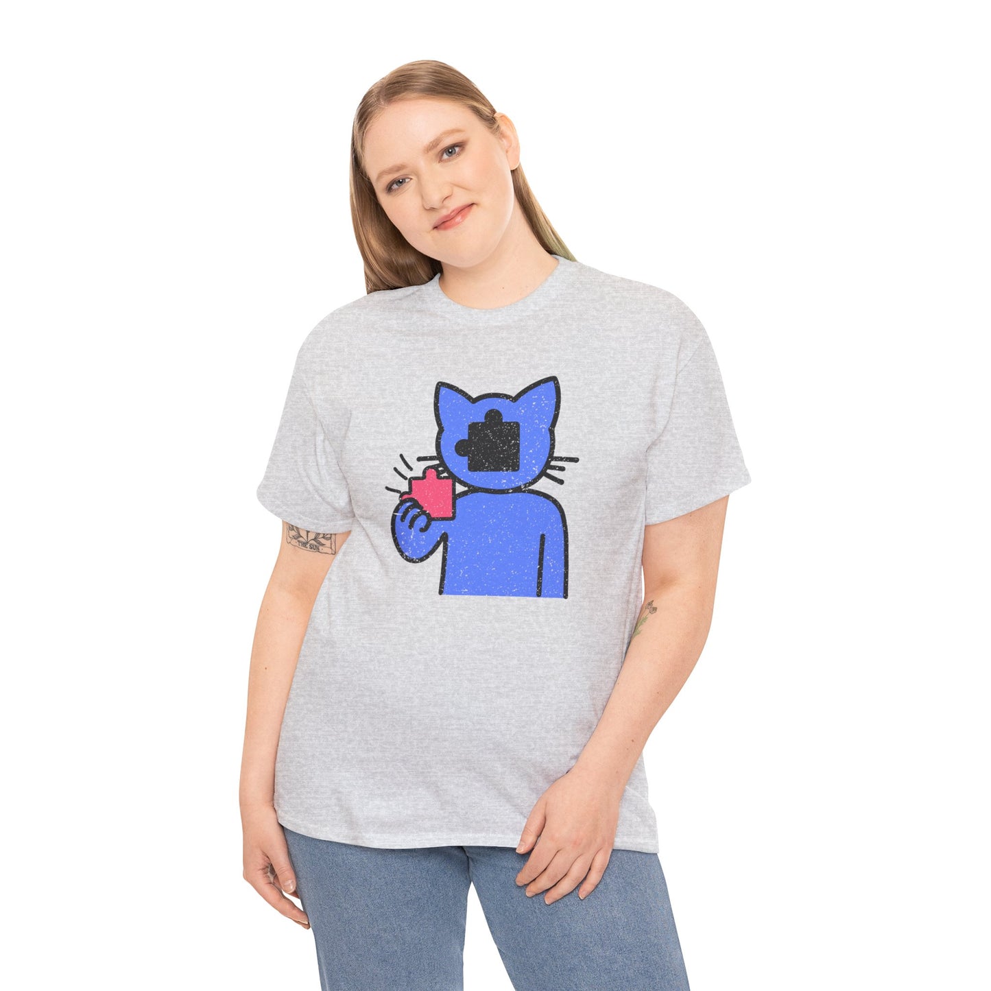 Cat Puzzle Piece T-Shirt – Life’s Epic Journey Distressed Graphic Tee – Unisex Heavy Cotton Shirt – Mix & Match to Create Your Own Unique Style