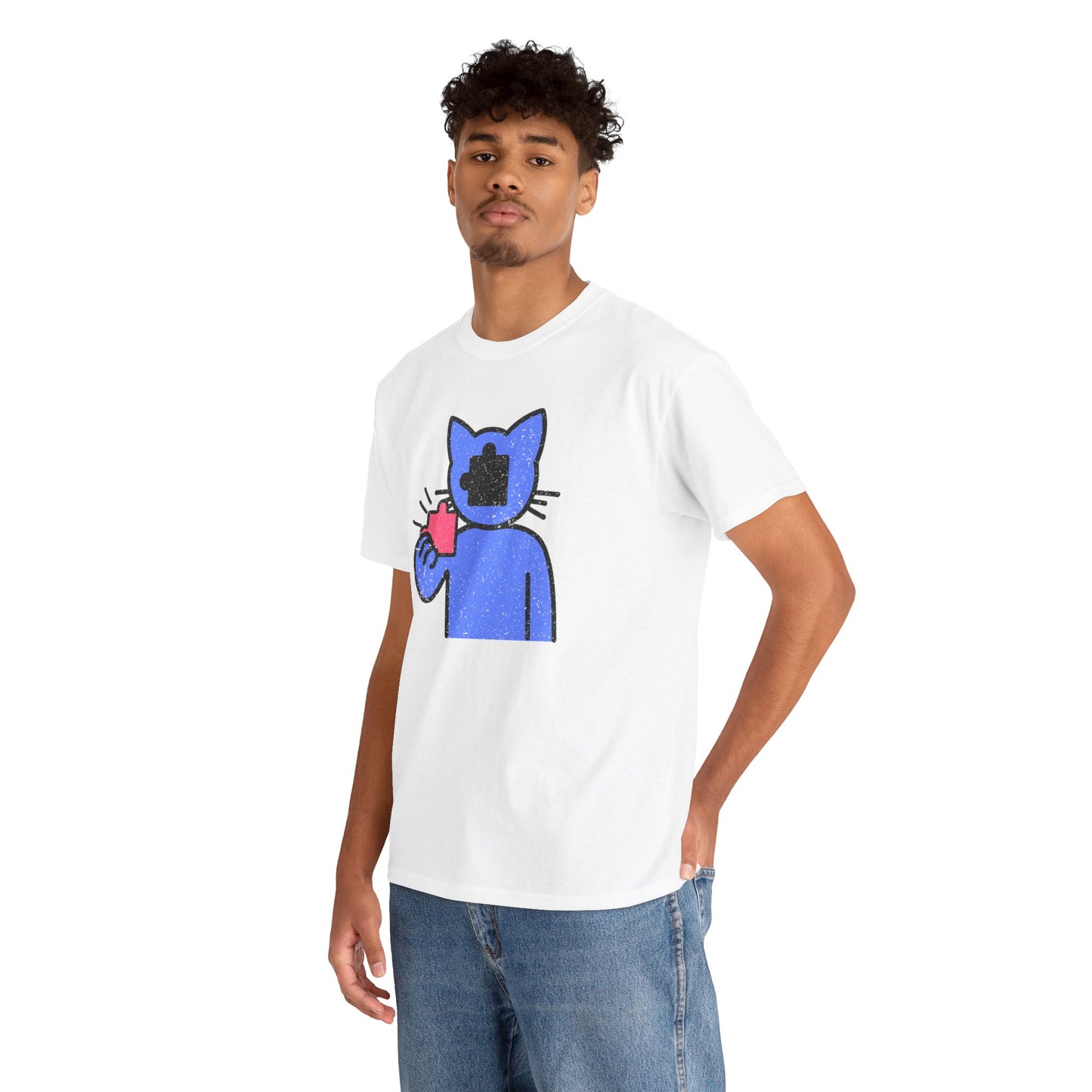 Cat Puzzle Piece T-Shirt – Life’s Epic Journey Distressed Graphic Tee – Unisex Heavy Cotton Shirt – Mix & Match to Create Your Own Unique Style