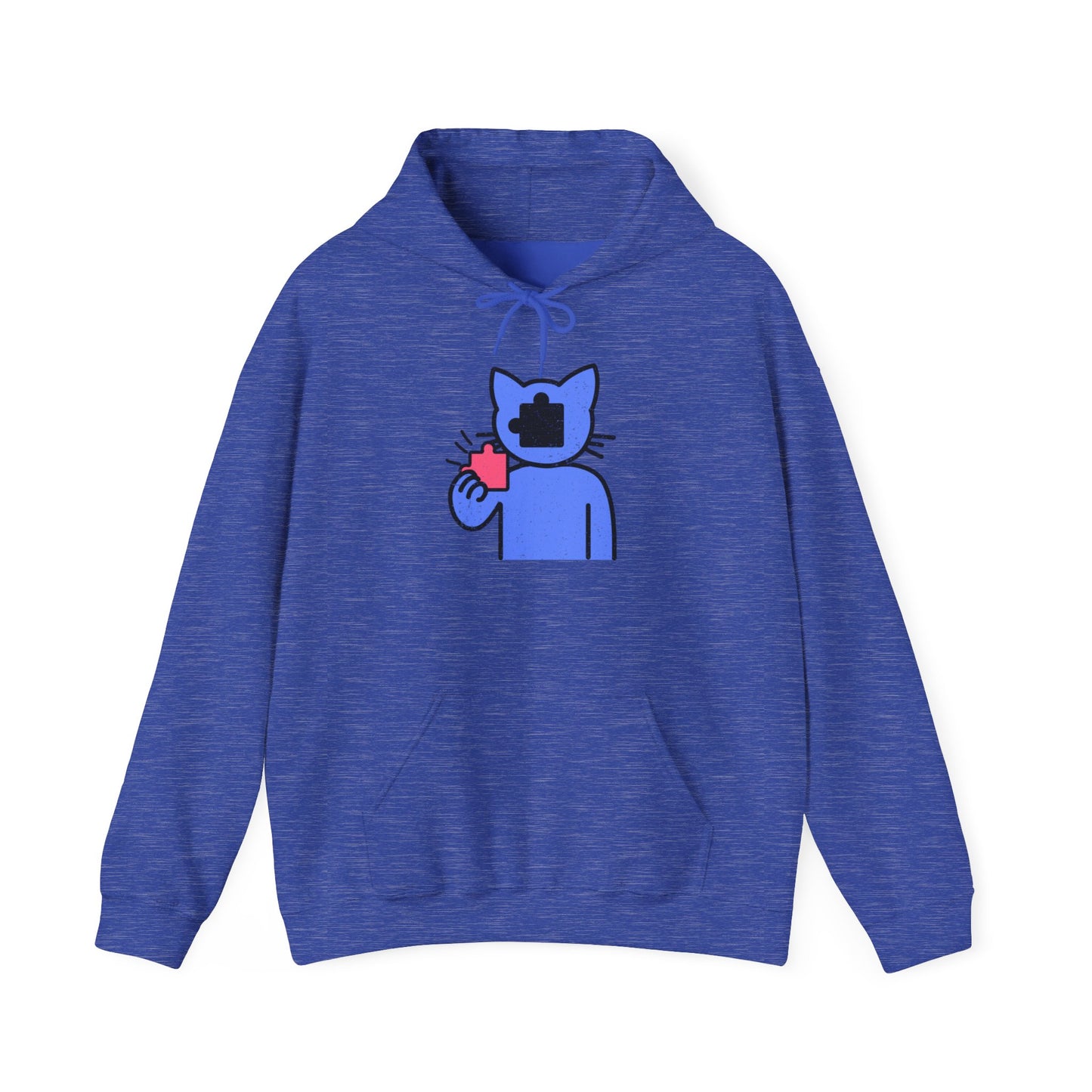 Cat Puzzle Piece Hoodie – Distressed Graphic Pullover – Cozy Unisex Hooded Sweatshirt for Puzzle Lovers