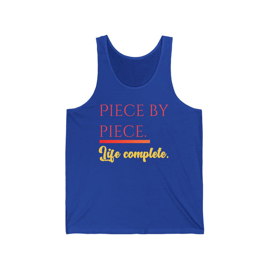 Piece by Piece Distressed Unisex Jersey Tank – Life Complete Graphic Tank Top by Trash Cat Tee's