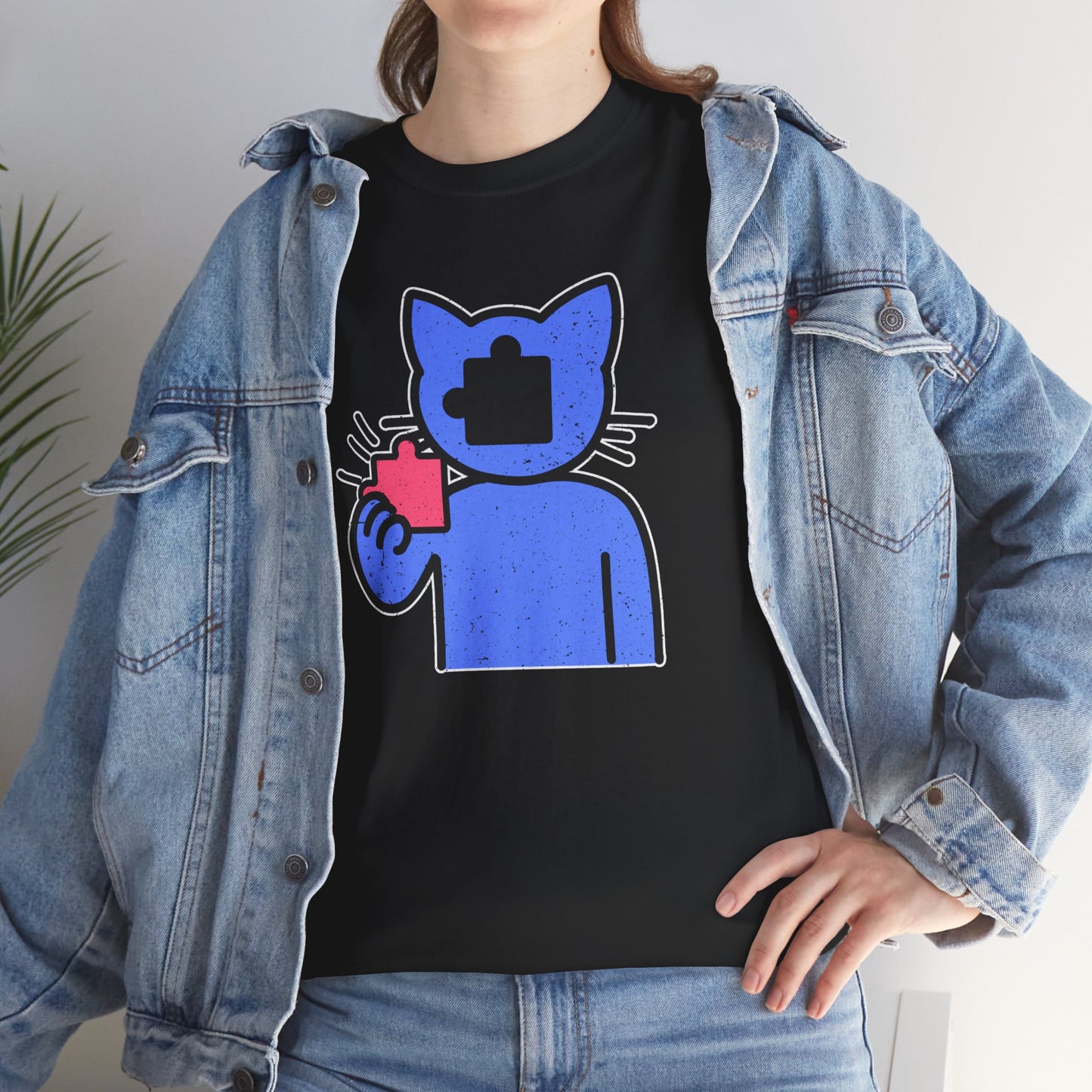 Cat Puzzle Piece T-Shirt – Life’s Epic Journey Distressed Graphic Tee – Unisex Heavy Cotton Shirt – Mix & Match to Create Your Own Unique Style