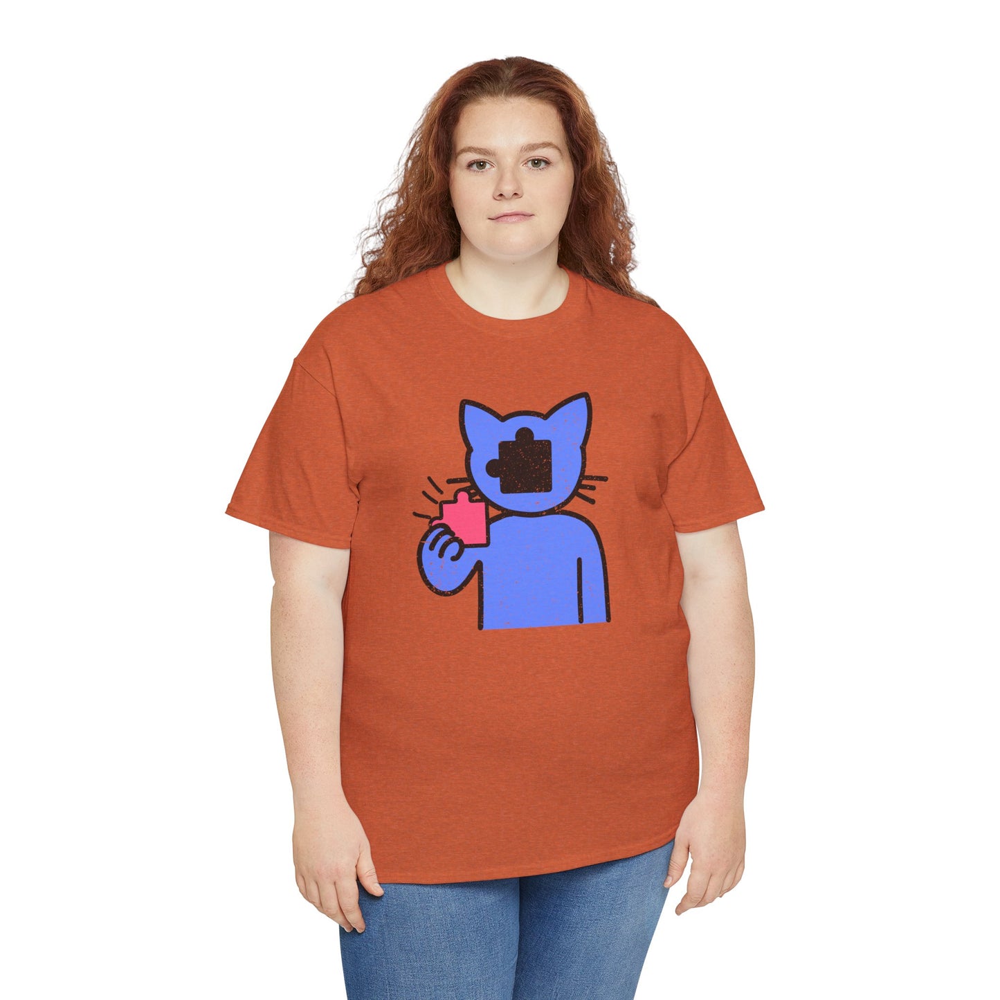 Cat Puzzle Piece T-Shirt – Life’s Epic Journey Distressed Graphic Tee – Unisex Heavy Cotton Shirt – Mix & Match to Create Your Own Unique Style