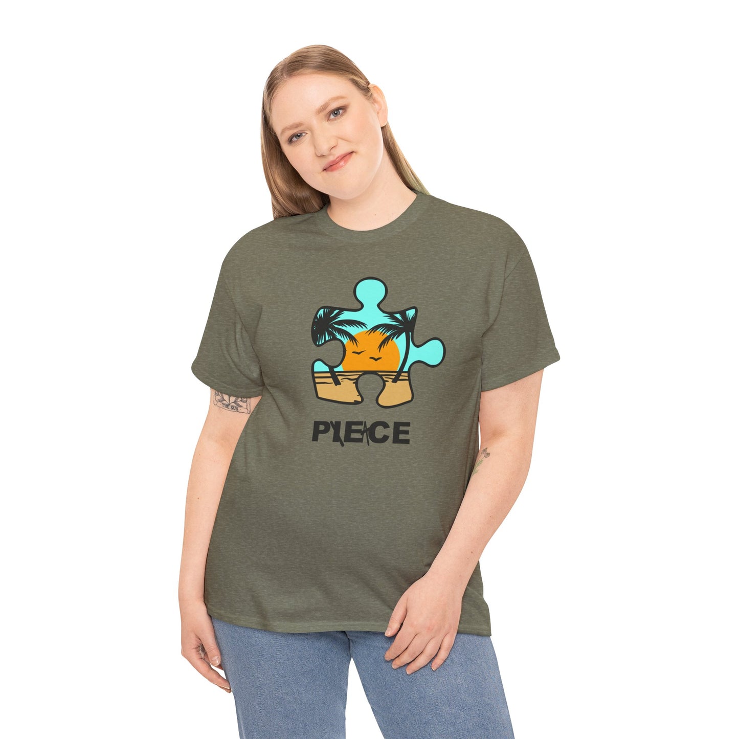 Peace Puzzle Piece T-Shirt – Clean Beach Graphic Tee – Unisex Heavy Cotton Shirt for Tranquil Vibes