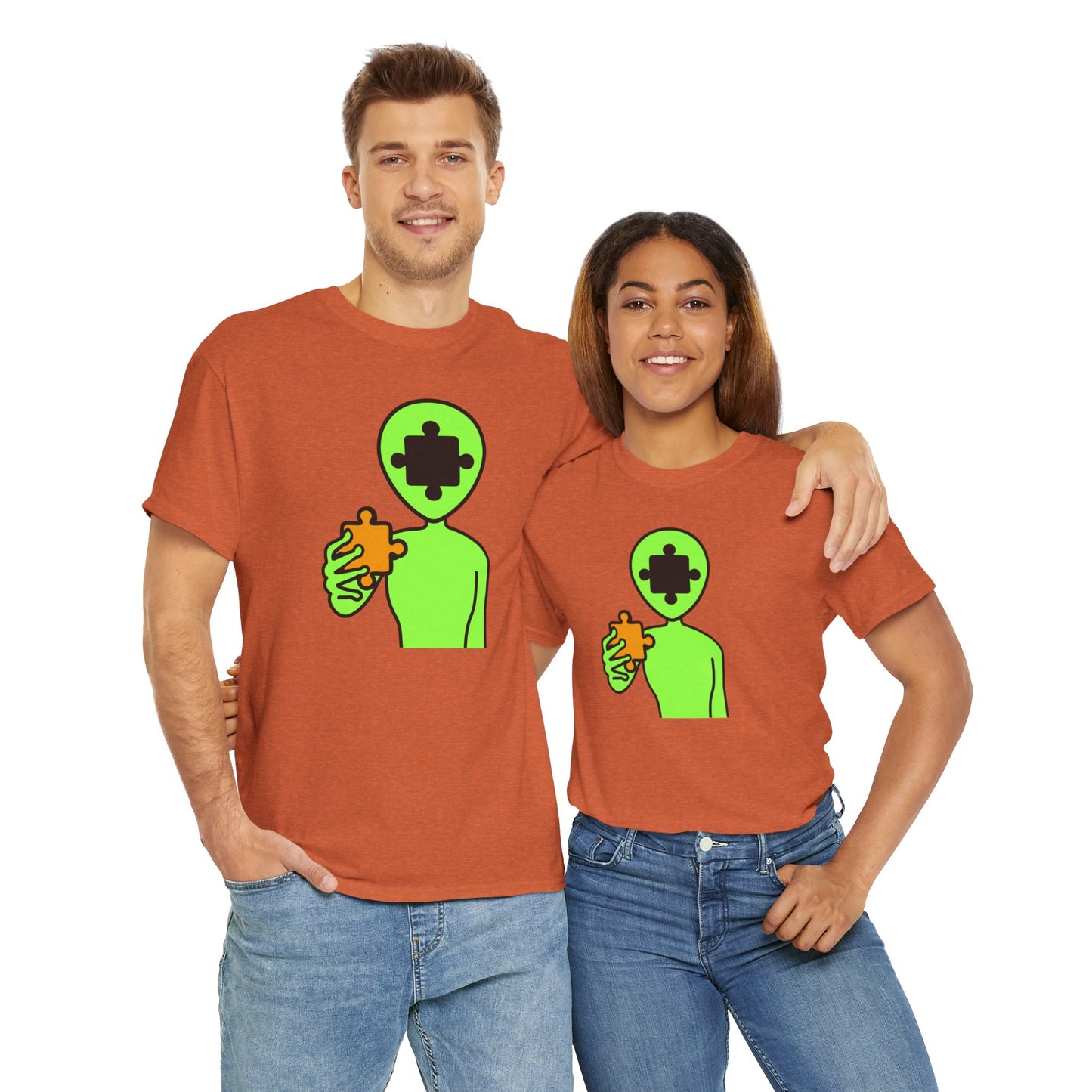 Alien Puzzle Piece T-Shirt – Clean Cosmic Design – Unisex Heavy Cotton Shirt for Life’s Mysteries