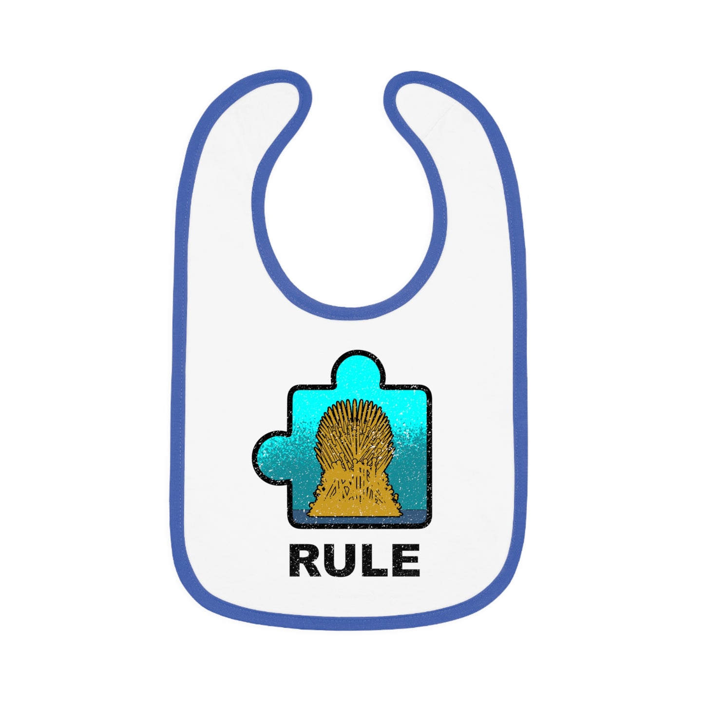 Rule Baby Bib – Puzzle Piece Design with Distressed Look – Soft Contrast Trim Jersey Bib