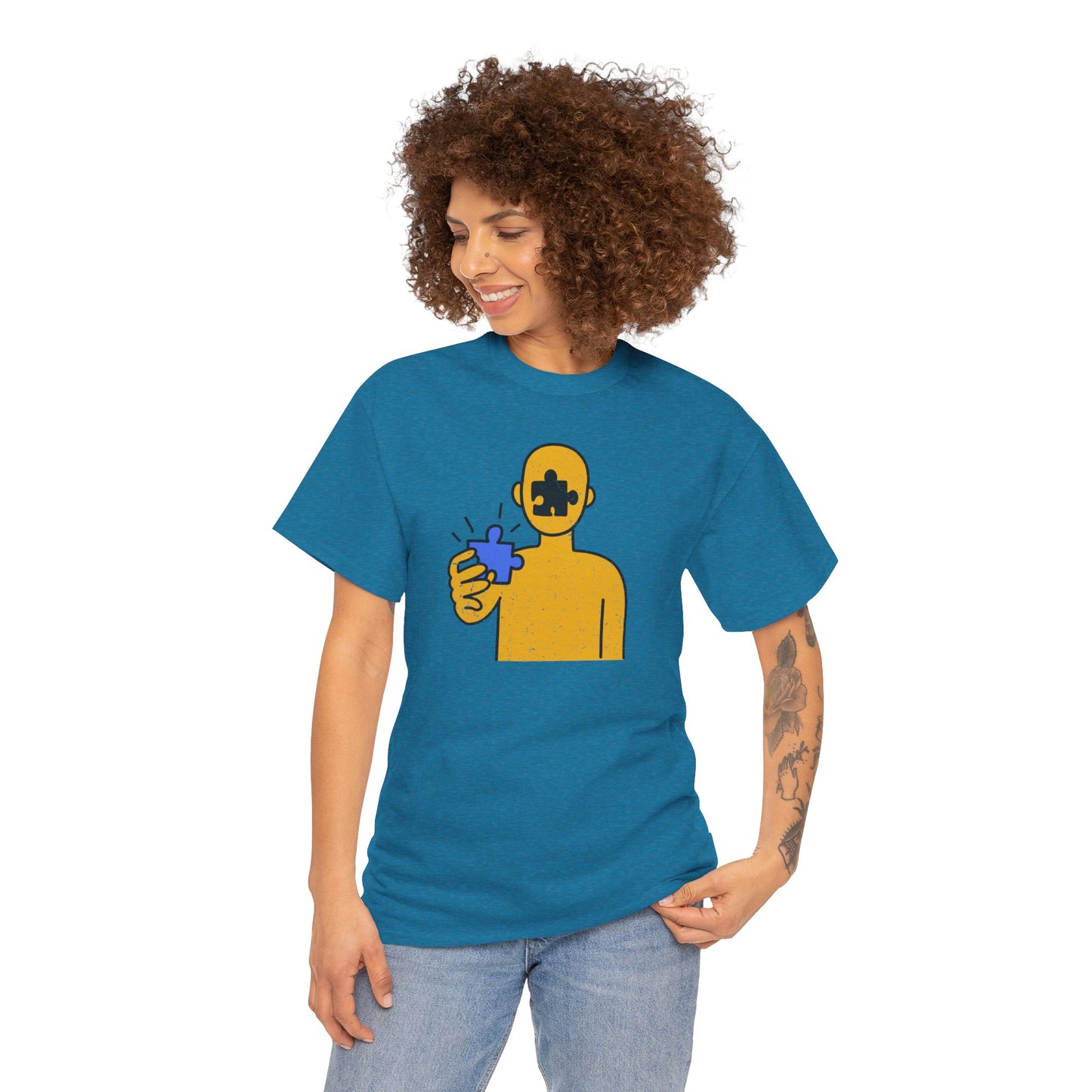 Human Puzzle Piece T-Shirt – Distressed Thoughtful Design – Unisex Heavy Cotton Shirt for Life’s Journey