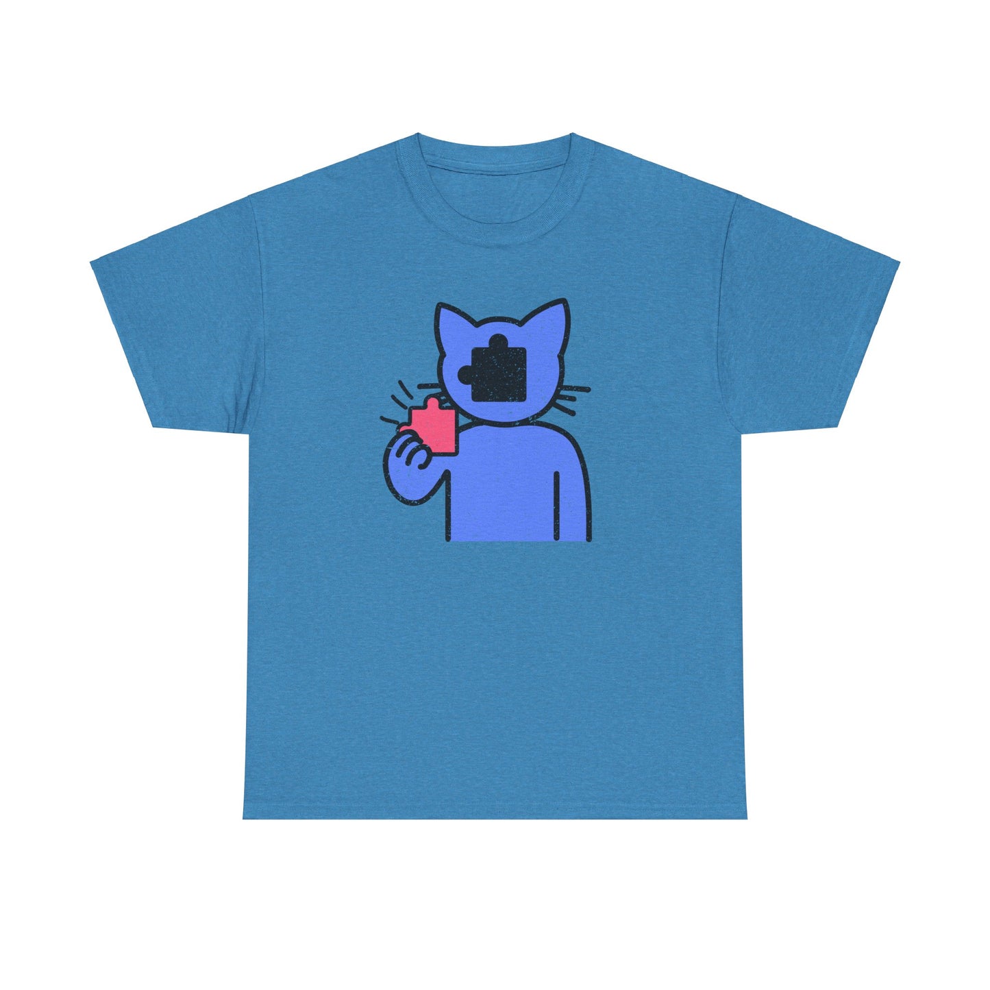 Cat Puzzle Piece T-Shirt – Life’s Epic Journey Distressed Graphic Tee – Unisex Heavy Cotton Shirt – Mix & Match to Create Your Own Unique Style