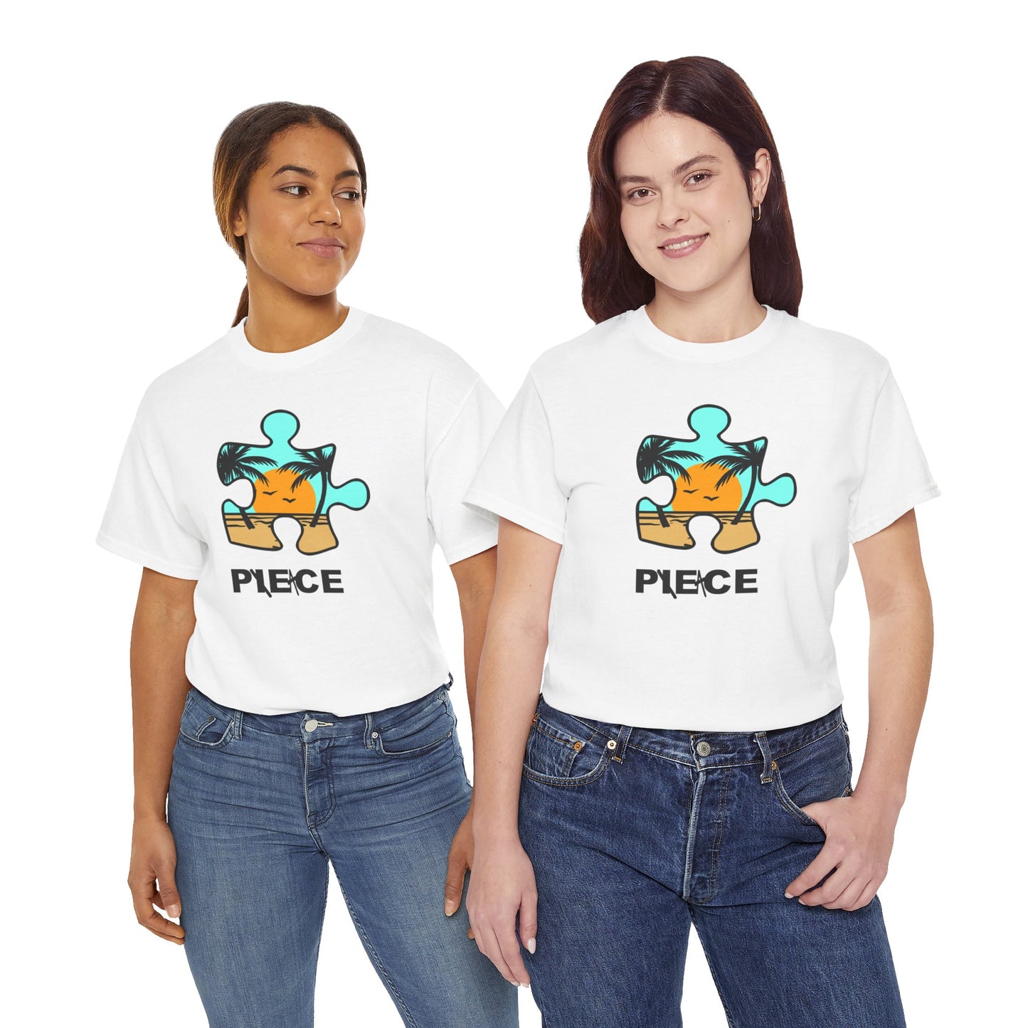 Peace Puzzle Piece T-Shirt – Clean Beach Graphic Tee – Unisex Heavy Cotton Shirt for Tranquil Vibes