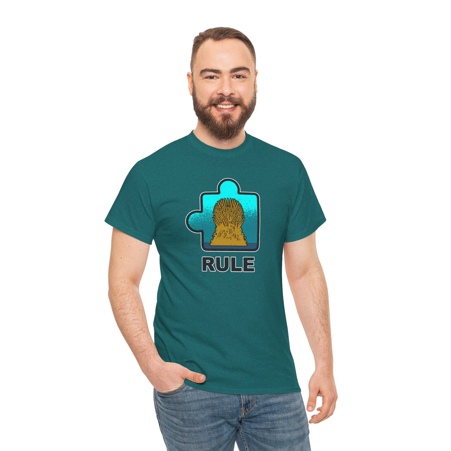 Throne Puzzle Piece T-Shirt – ‘Rule’ Graphic Tee – Unisex Heavy Cotton Shirt Distressed Style