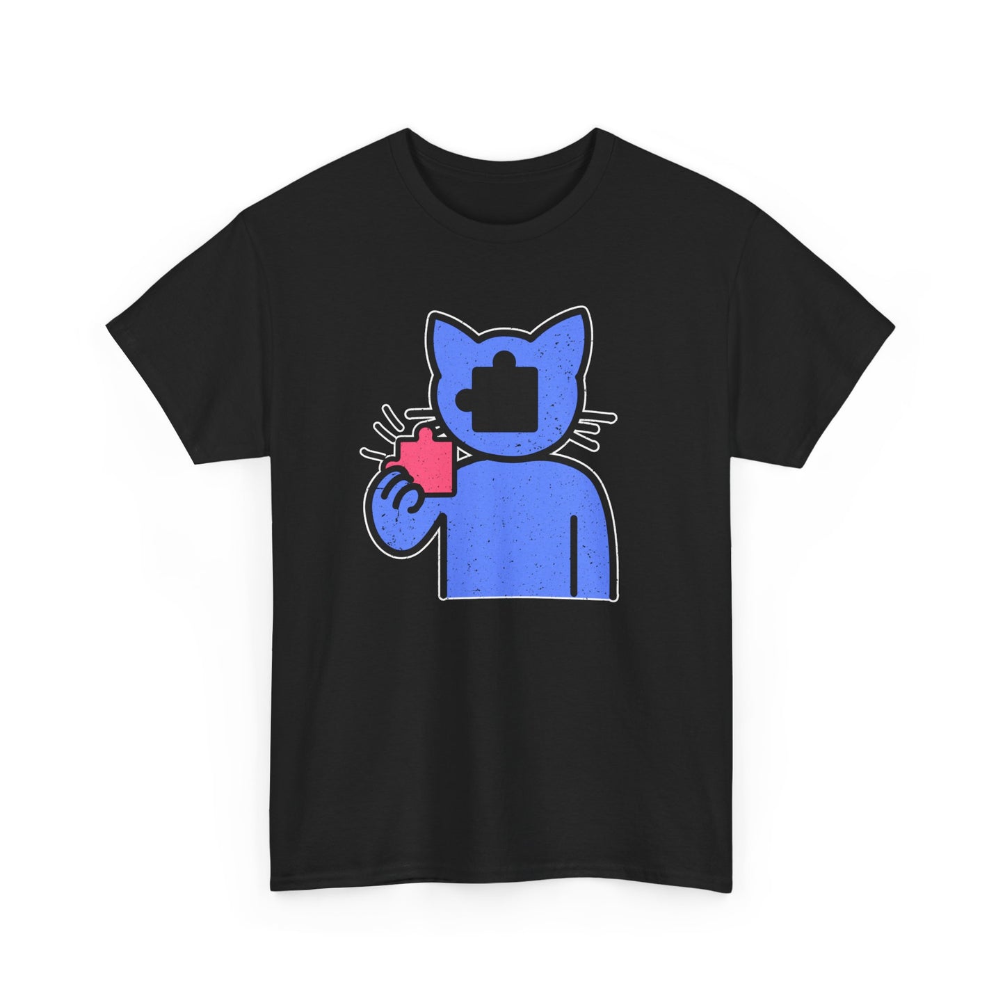 Cat Puzzle Piece T-Shirt – Life’s Epic Journey Distressed Graphic Tee – Unisex Heavy Cotton Shirt – Mix & Match to Create Your Own Unique Style