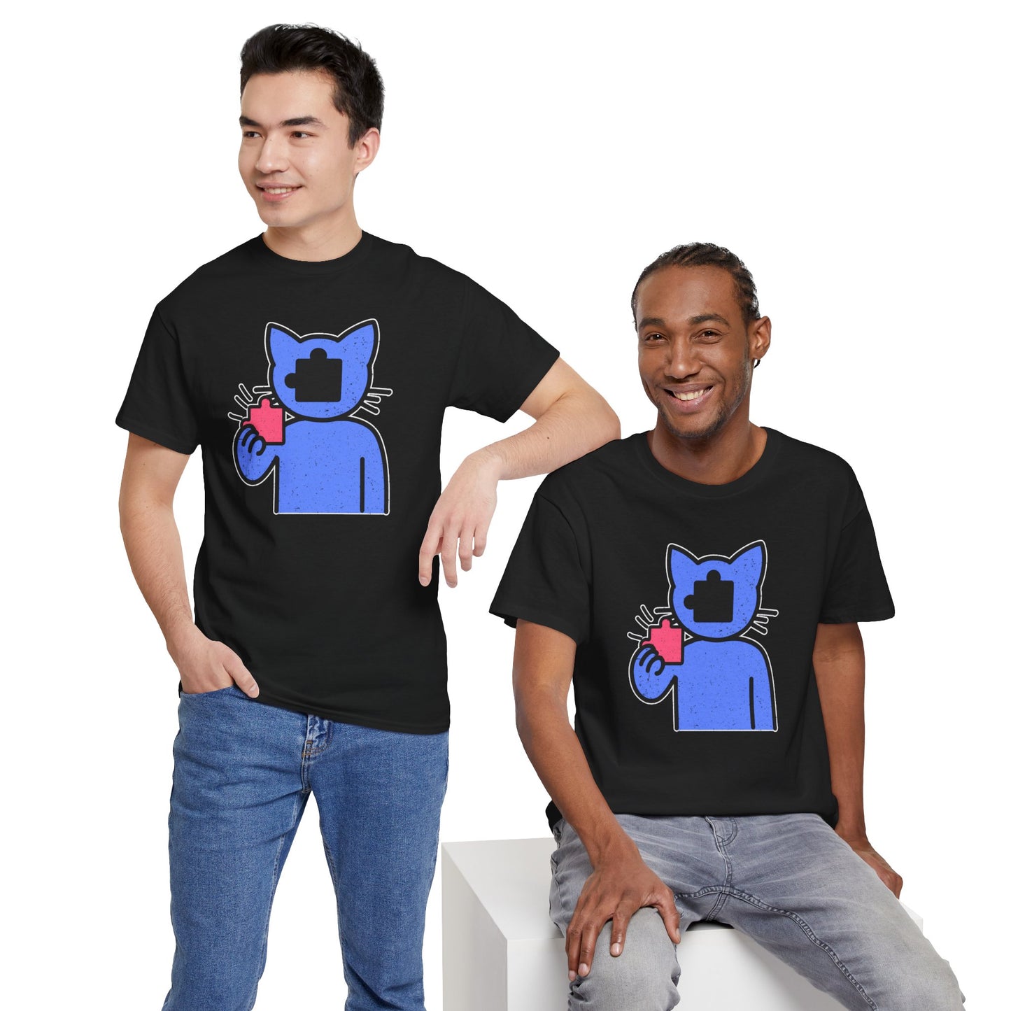 Cat Puzzle Piece T-Shirt – Life’s Epic Journey Distressed Graphic Tee – Unisex Heavy Cotton Shirt – Mix & Match to Create Your Own Unique Style