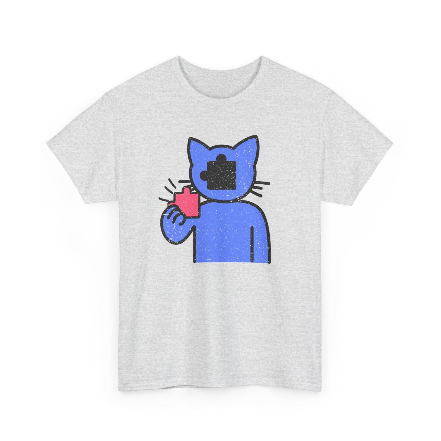 Cat Puzzle Piece T-Shirt – Life’s Epic Journey Distressed Graphic Tee – Unisex Heavy Cotton Shirt – Mix & Match to Create Your Own Unique Style