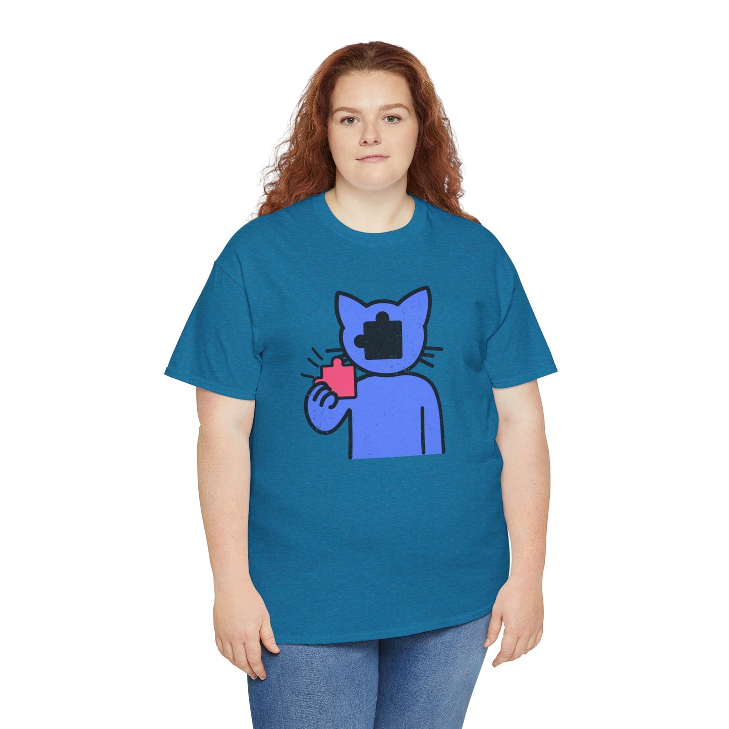 Cat Puzzle Piece T-Shirt – Life’s Epic Journey Distressed Graphic Tee – Unisex Heavy Cotton Shirt – Mix & Match to Create Your Own Unique Style