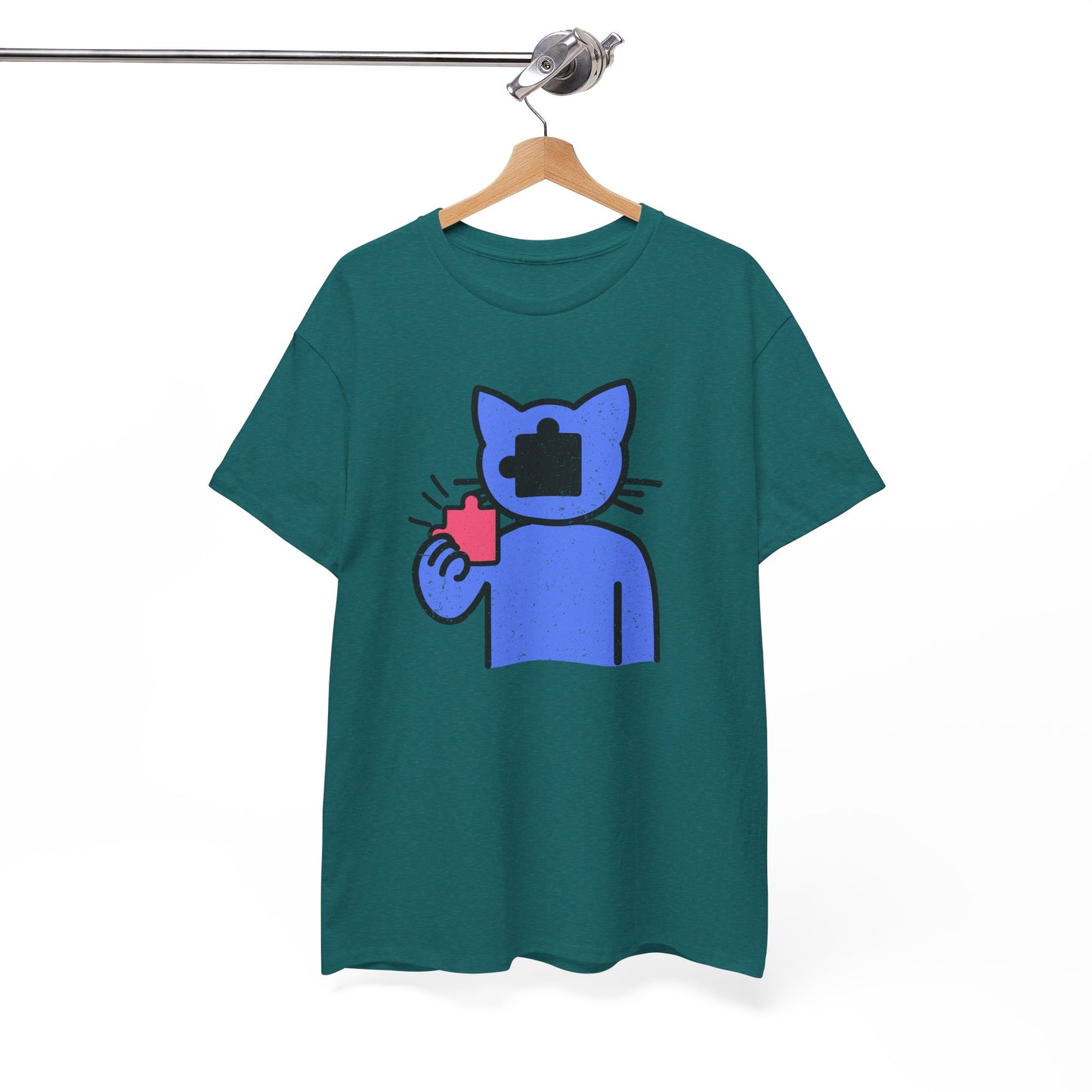 Cat Puzzle Piece T-Shirt – Life’s Epic Journey Distressed Graphic Tee – Unisex Heavy Cotton Shirt – Mix & Match to Create Your Own Unique Style