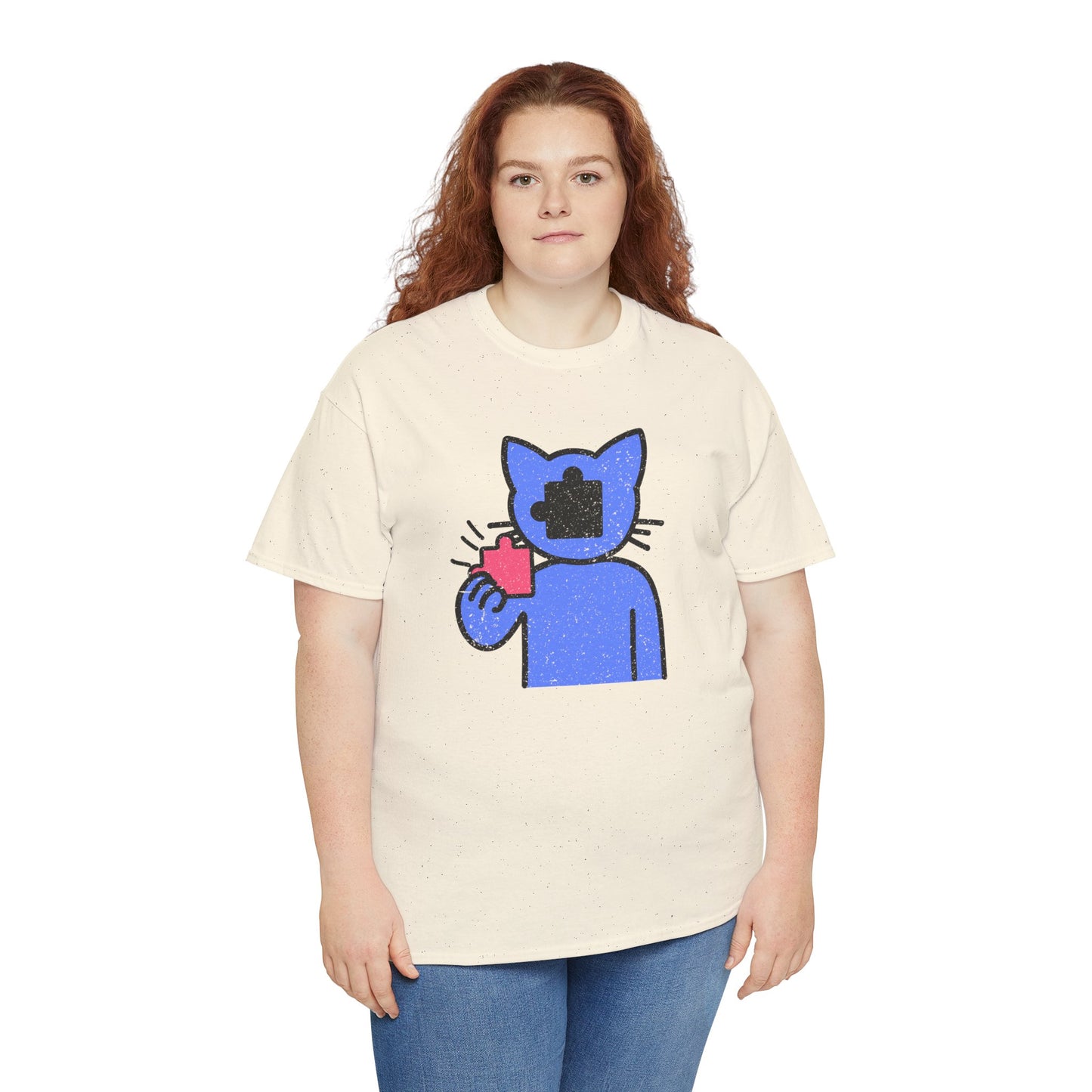 Cat Puzzle Piece T-Shirt – Life’s Epic Journey Distressed Graphic Tee – Unisex Heavy Cotton Shirt – Mix & Match to Create Your Own Unique Style