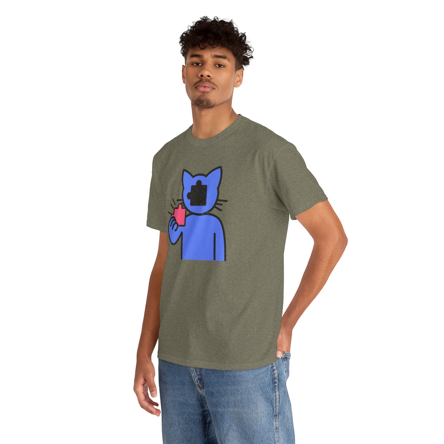 Cat Puzzle Piece T-Shirt – Life’s Epic Journey Distressed Graphic Tee – Unisex Heavy Cotton Shirt – Mix & Match to Create Your Own Unique Style