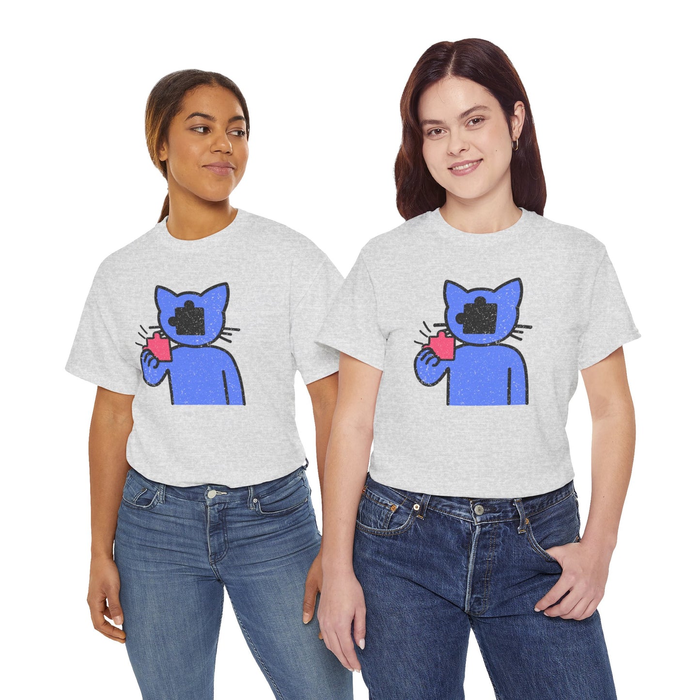 Cat Puzzle Piece T-Shirt – Life’s Epic Journey Distressed Graphic Tee – Unisex Heavy Cotton Shirt – Mix & Match to Create Your Own Unique Style