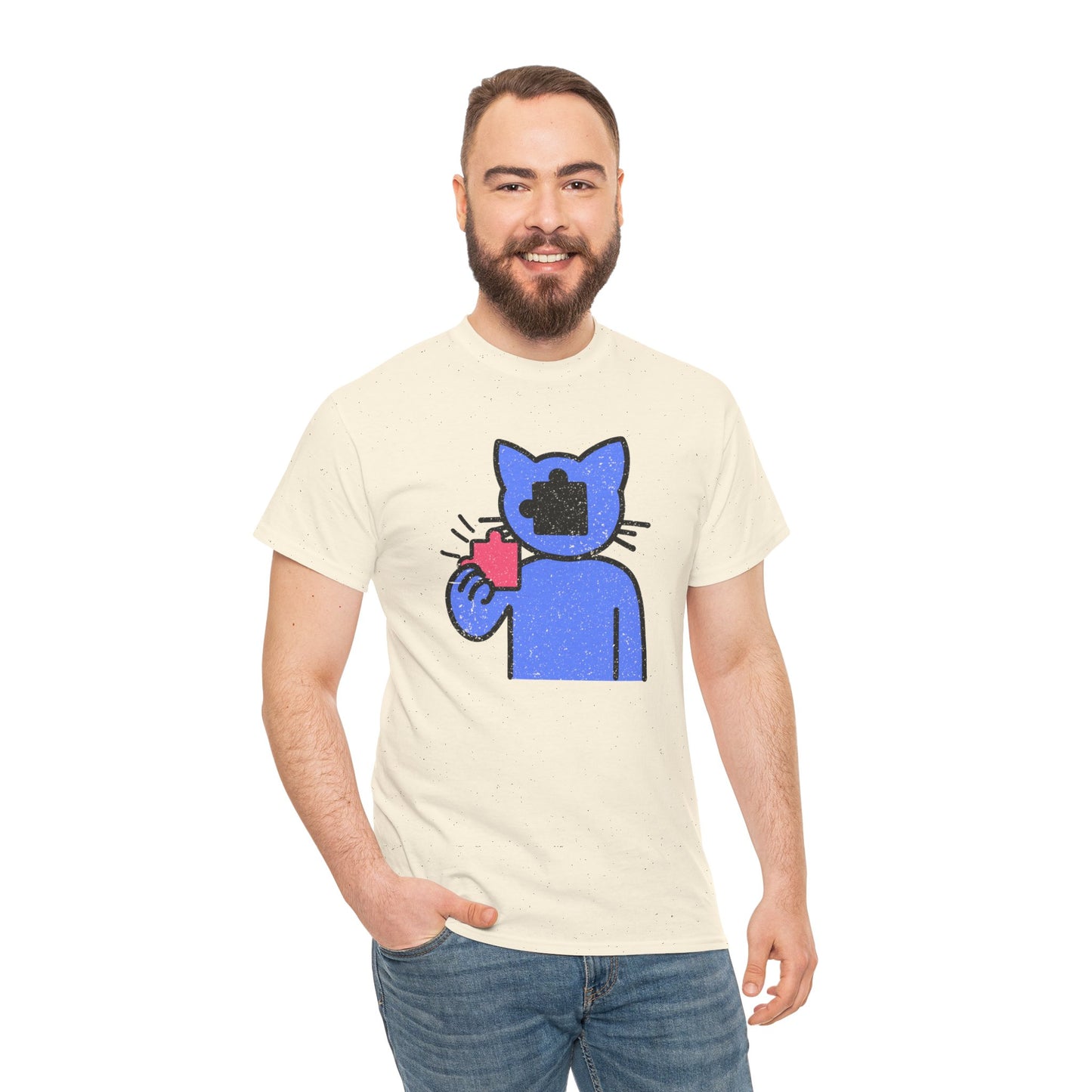 Cat Puzzle Piece T-Shirt – Life’s Epic Journey Distressed Graphic Tee – Unisex Heavy Cotton Shirt – Mix & Match to Create Your Own Unique Style